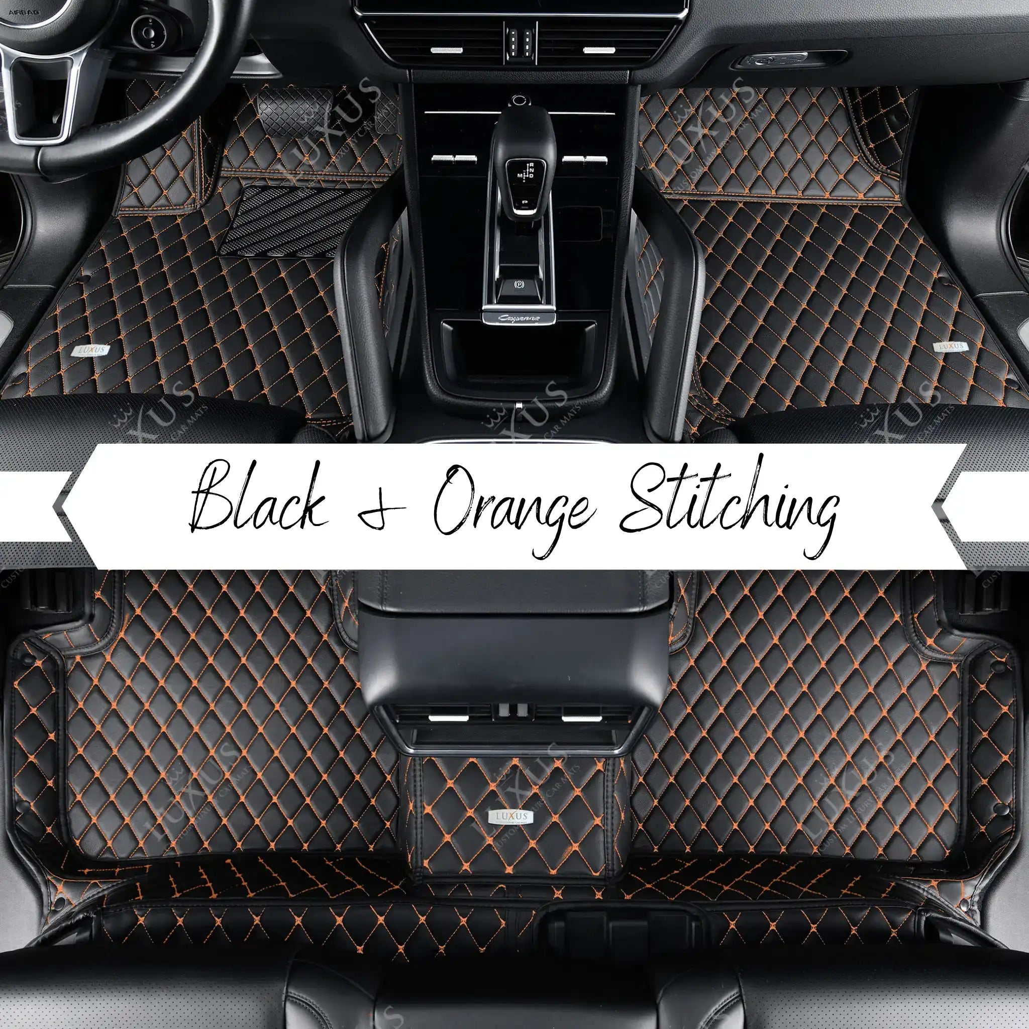 Black & Orange Stitching Diamond Luxury Car Mats Set