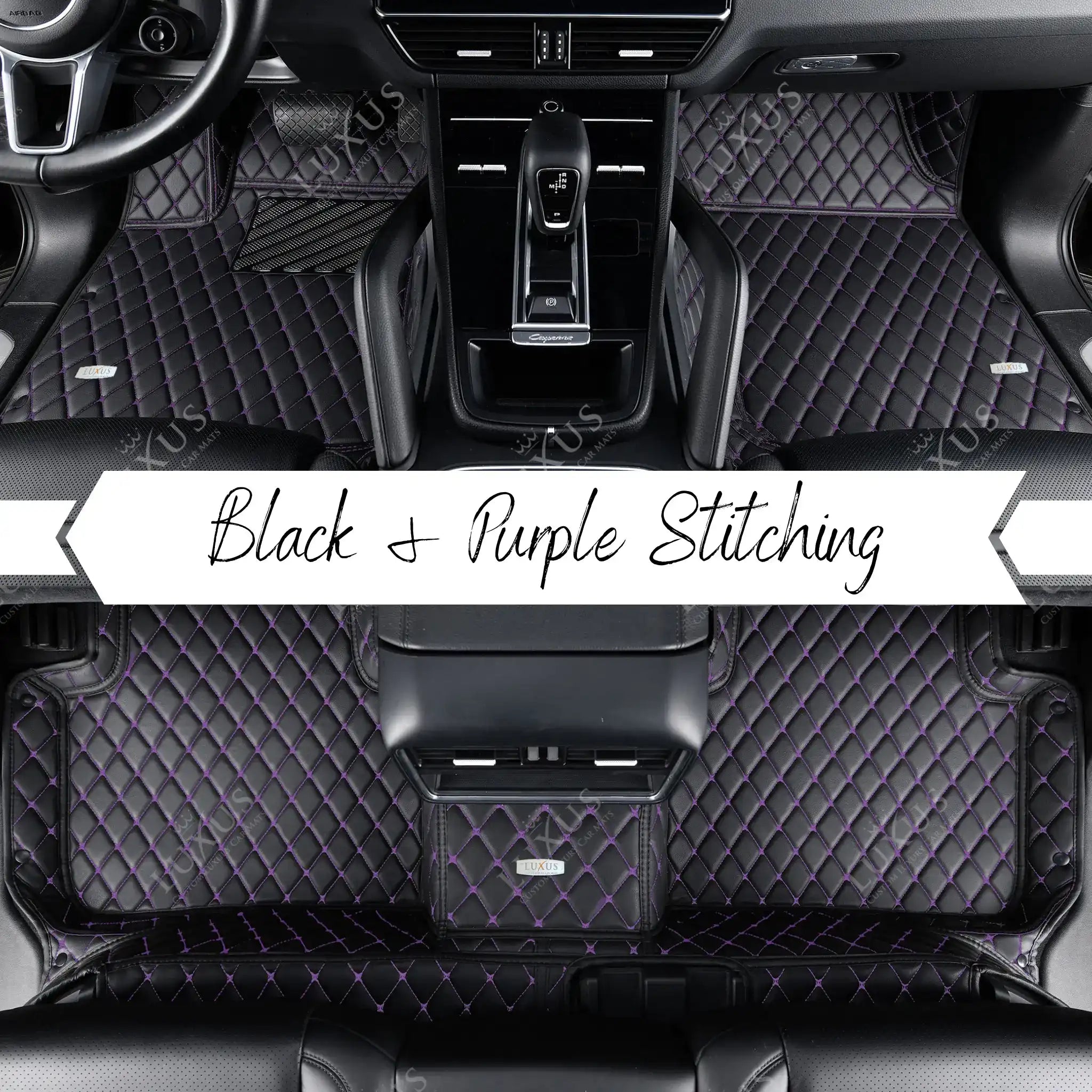 Black & Purple Stitching Diamond Luxury Car Mats Set