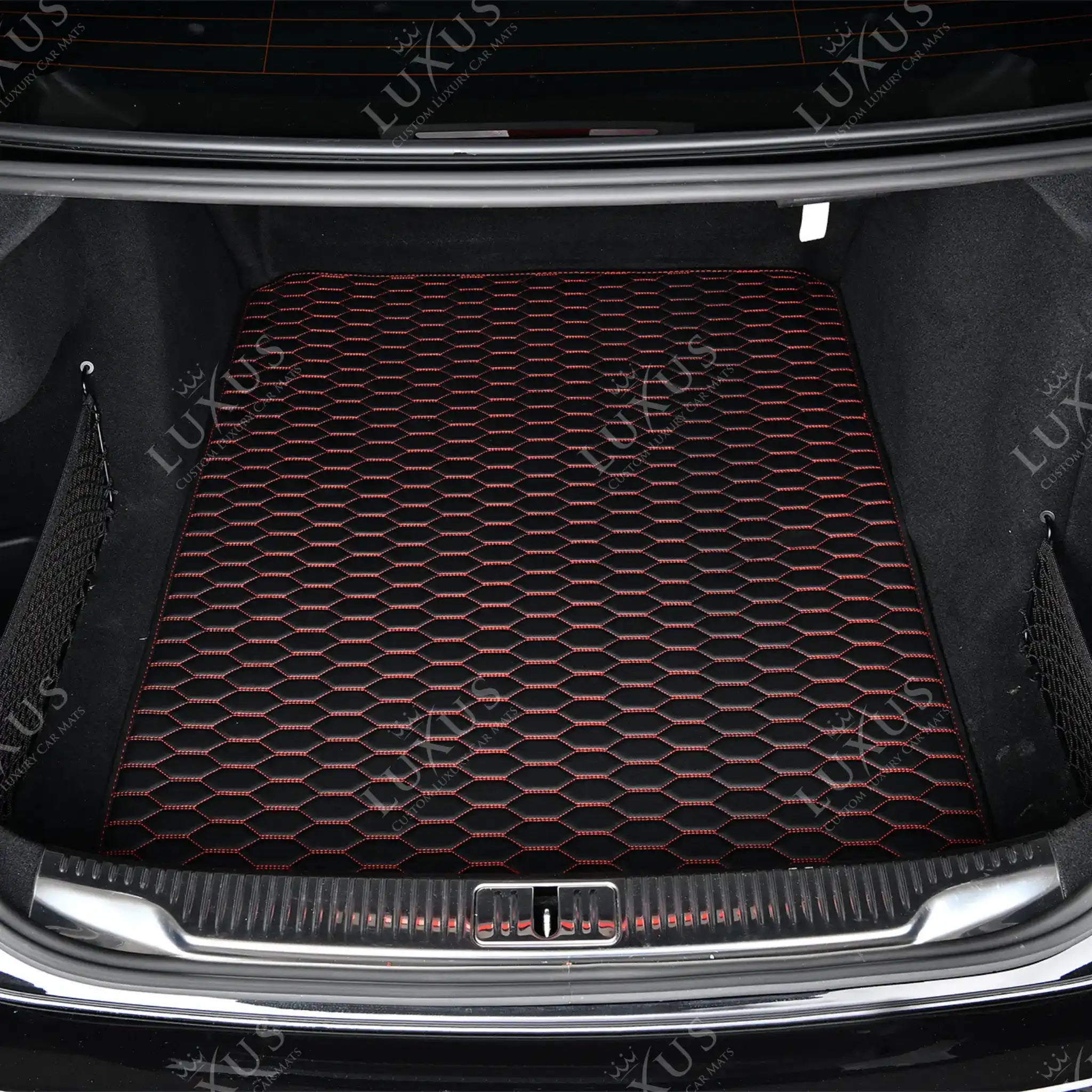 Luxus Premium Honeycomb Custom Base Trunk Liner | Black & Red Stitching