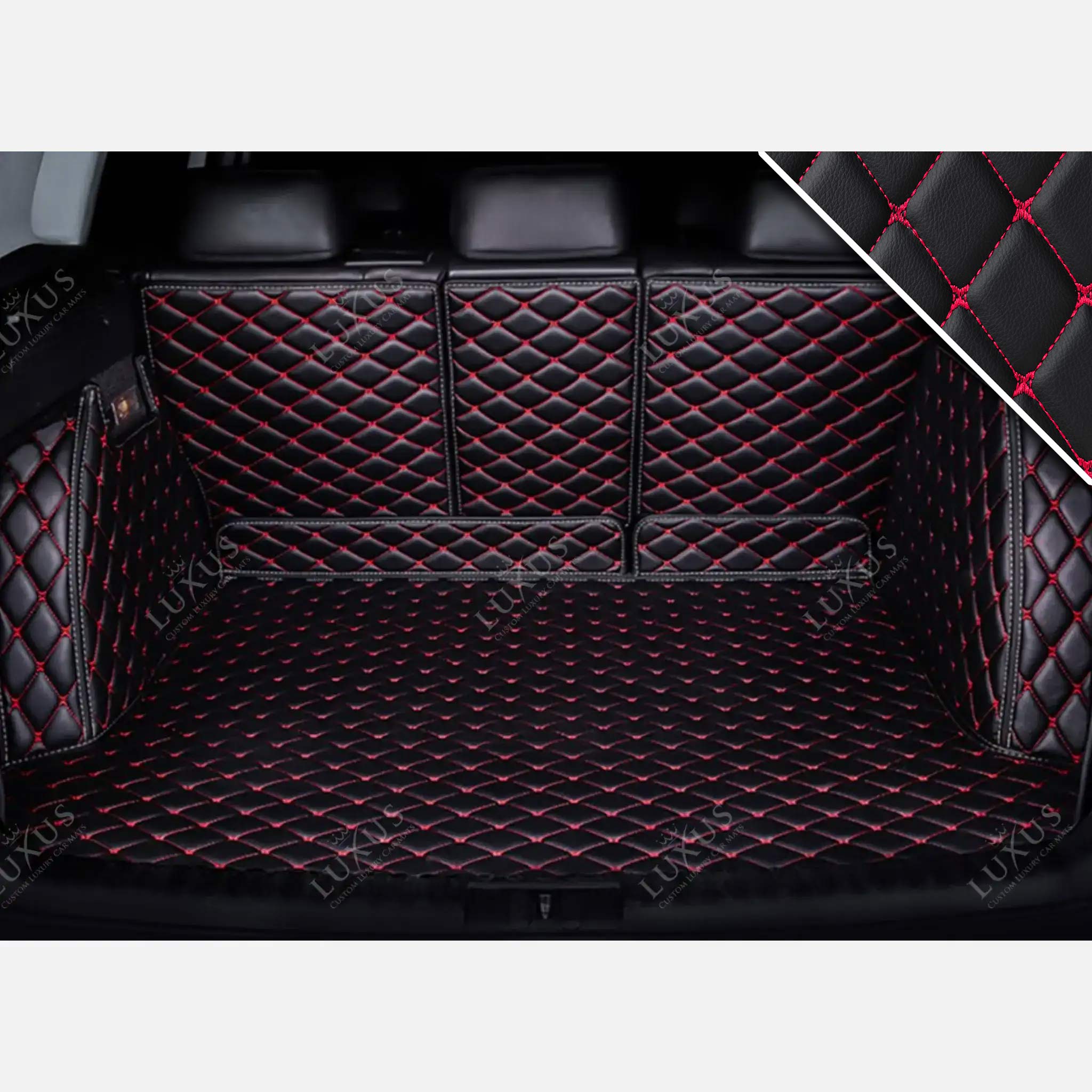 Luxus Car Mats™ – 3D-Luxus-Leder-Kofferraum-/Kofferraummatte mit schwarzen und roten Nähten