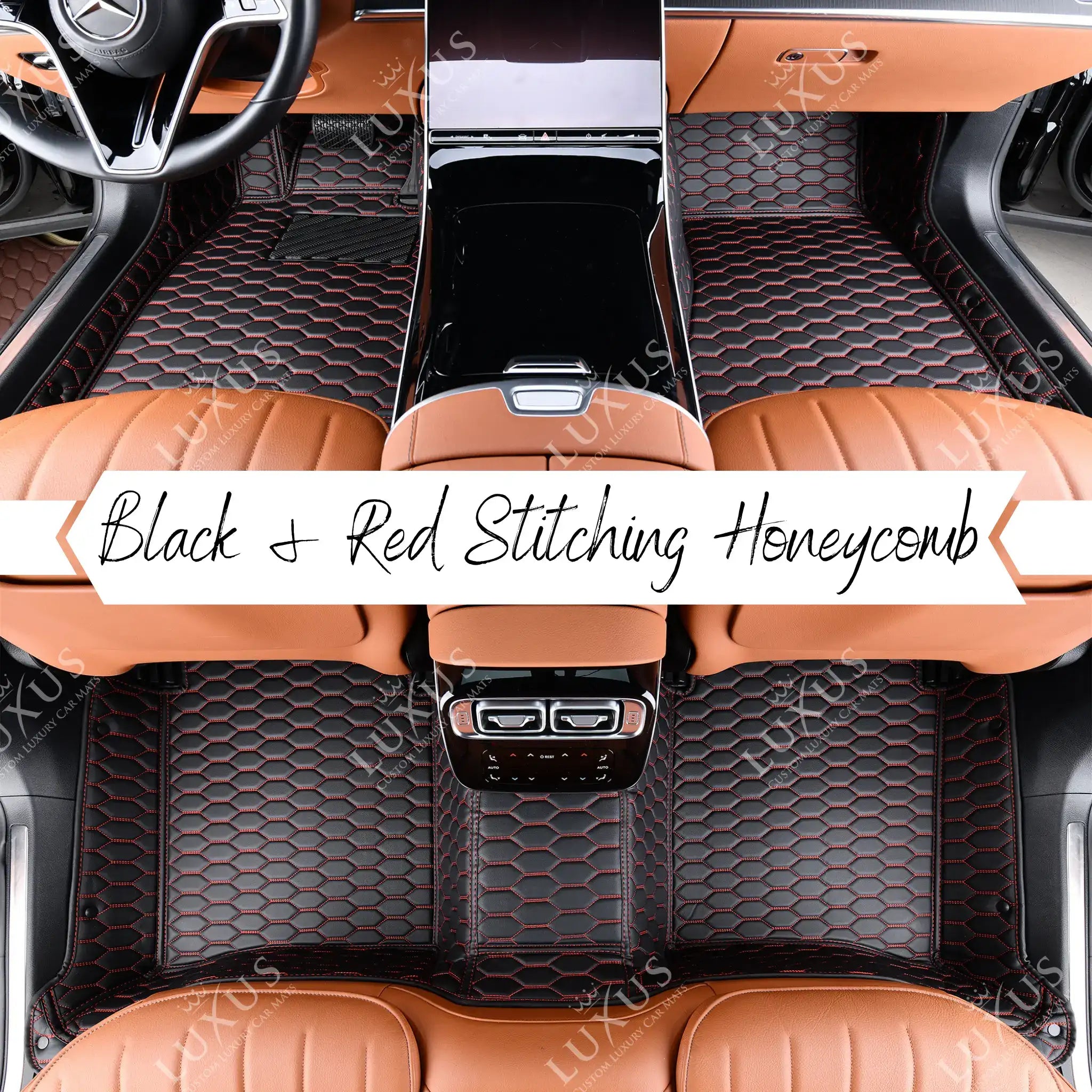 NEW Black & Red Stitching Honeycomb Luxury Car Mats Set