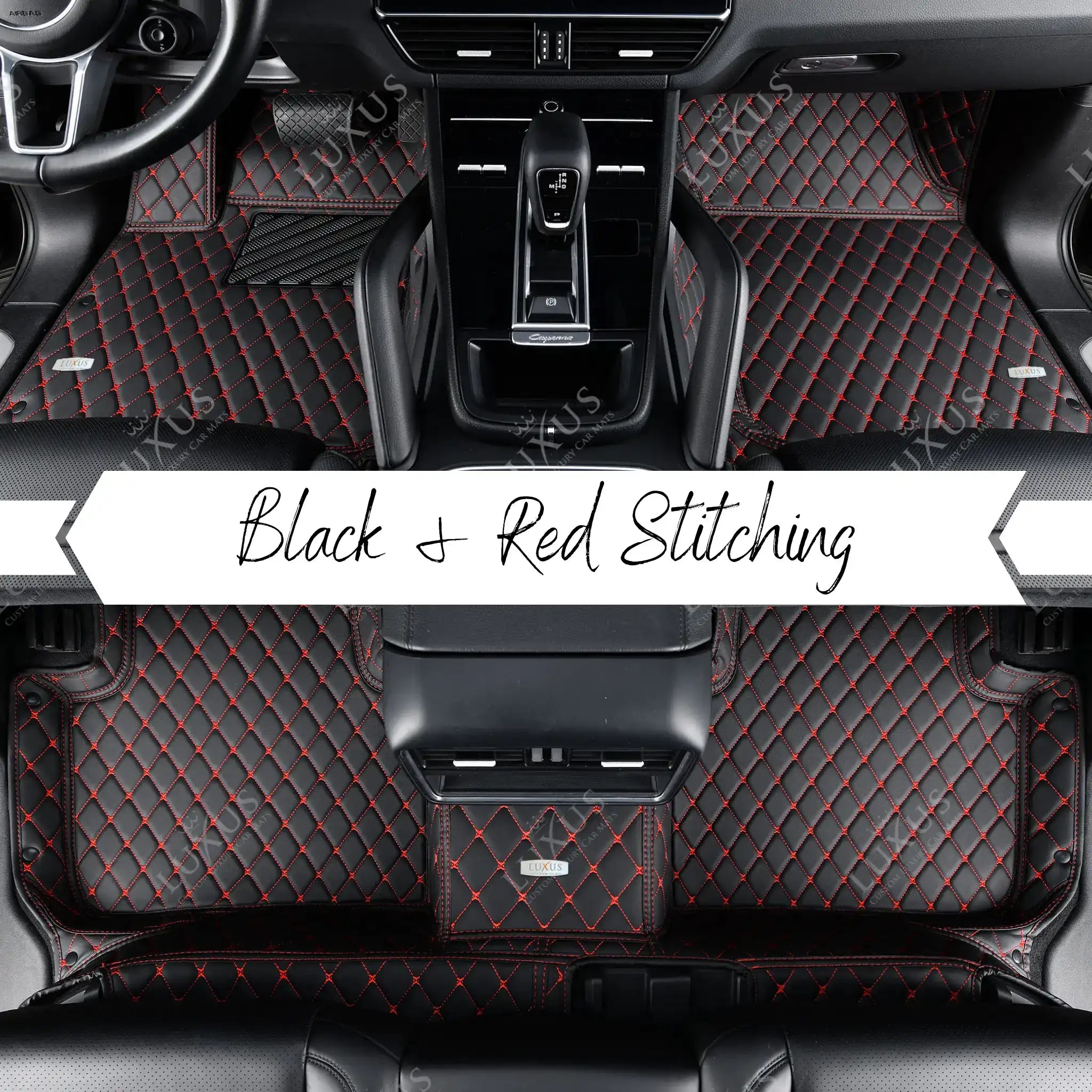 Black & Red Stitching Diamond Luxury Car Mats Set