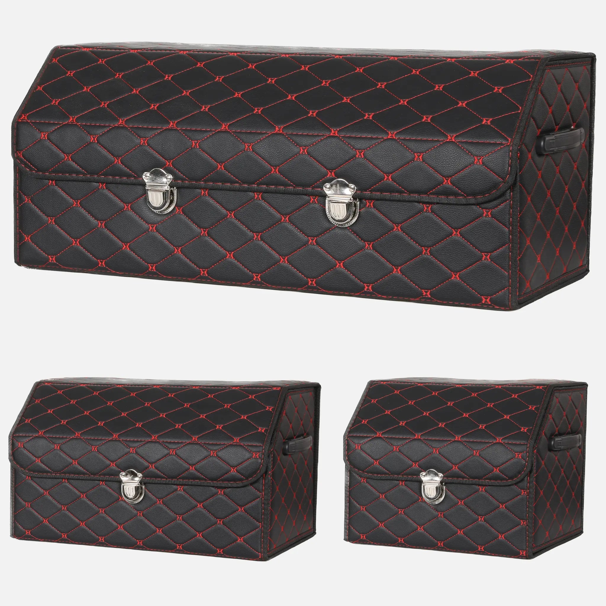 Black & Red Stitching Diamond Trunk Organizer