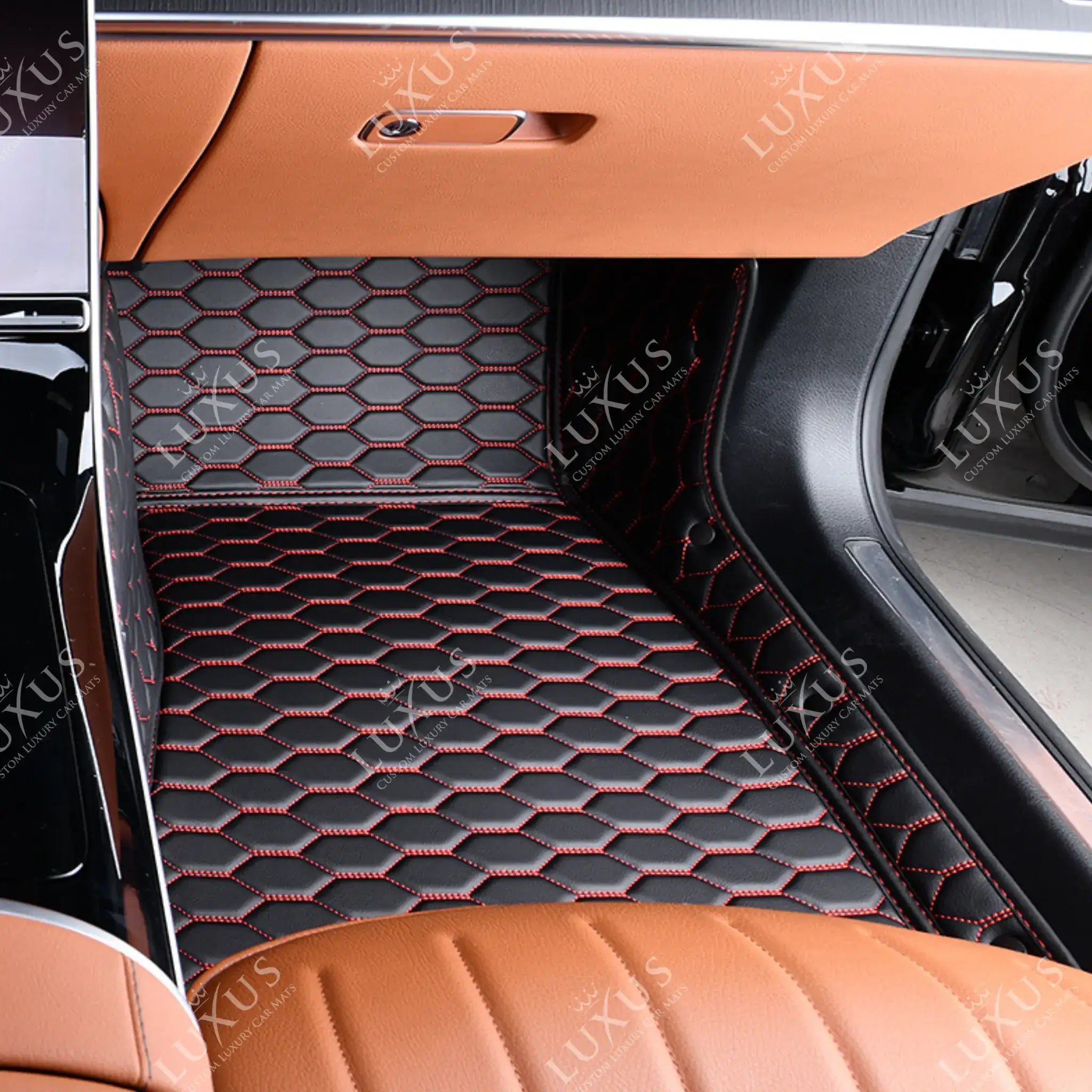 Luxus Premium Honeycomb Custom Car Mats Set | Black & Red Stitching