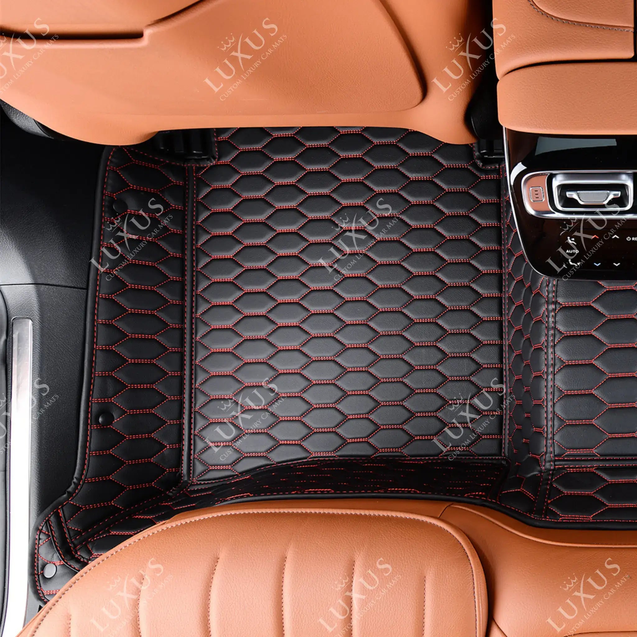 Luxus Premium Honeycomb Custom Car Mats Set | Black & Red Stitching
