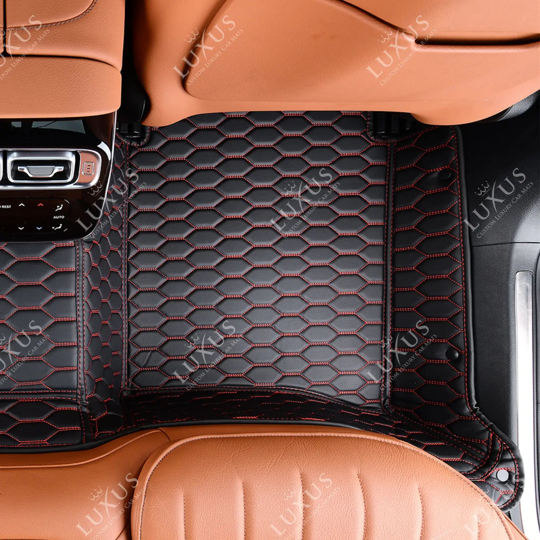 Luxus Premium Honeycomb Custom Car Mats Set | Black & Red Stitching