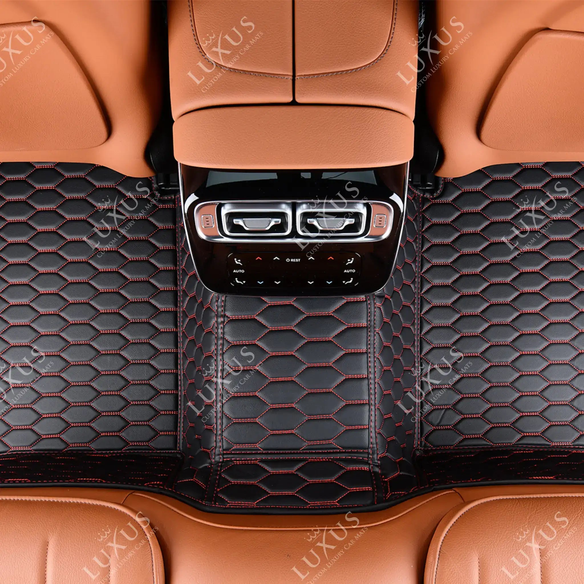 Luxus Premium Honeycomb Custom Car Mats Set | Black & Red Stitching