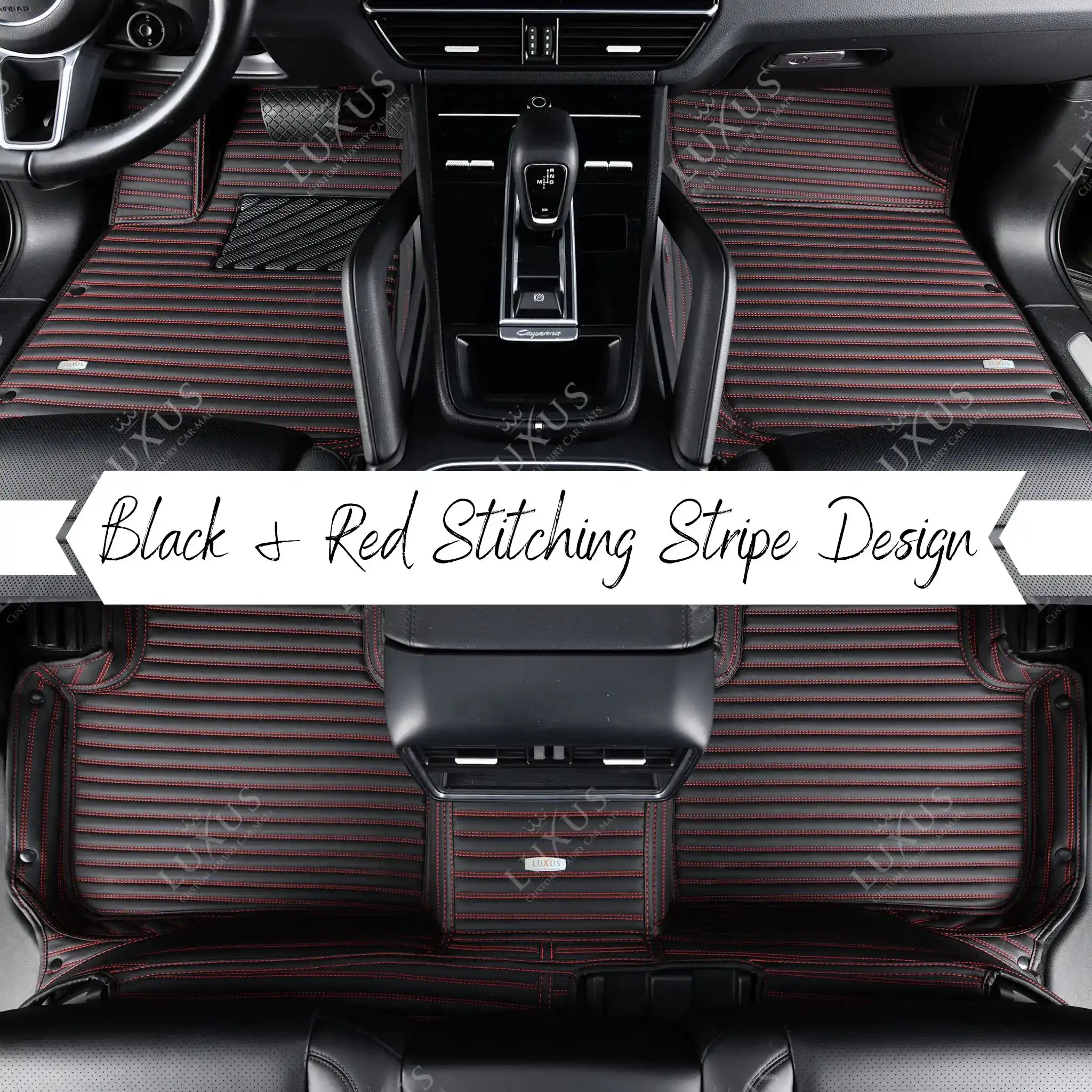 Black & Red Stitching Stripe Luxury Car Mats Set