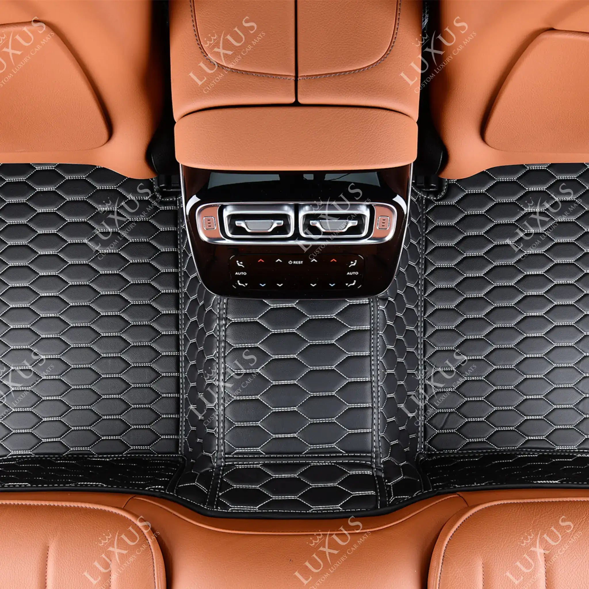Luxus Premium Honeycomb Custom Car Mats Set | Black & White Stitching