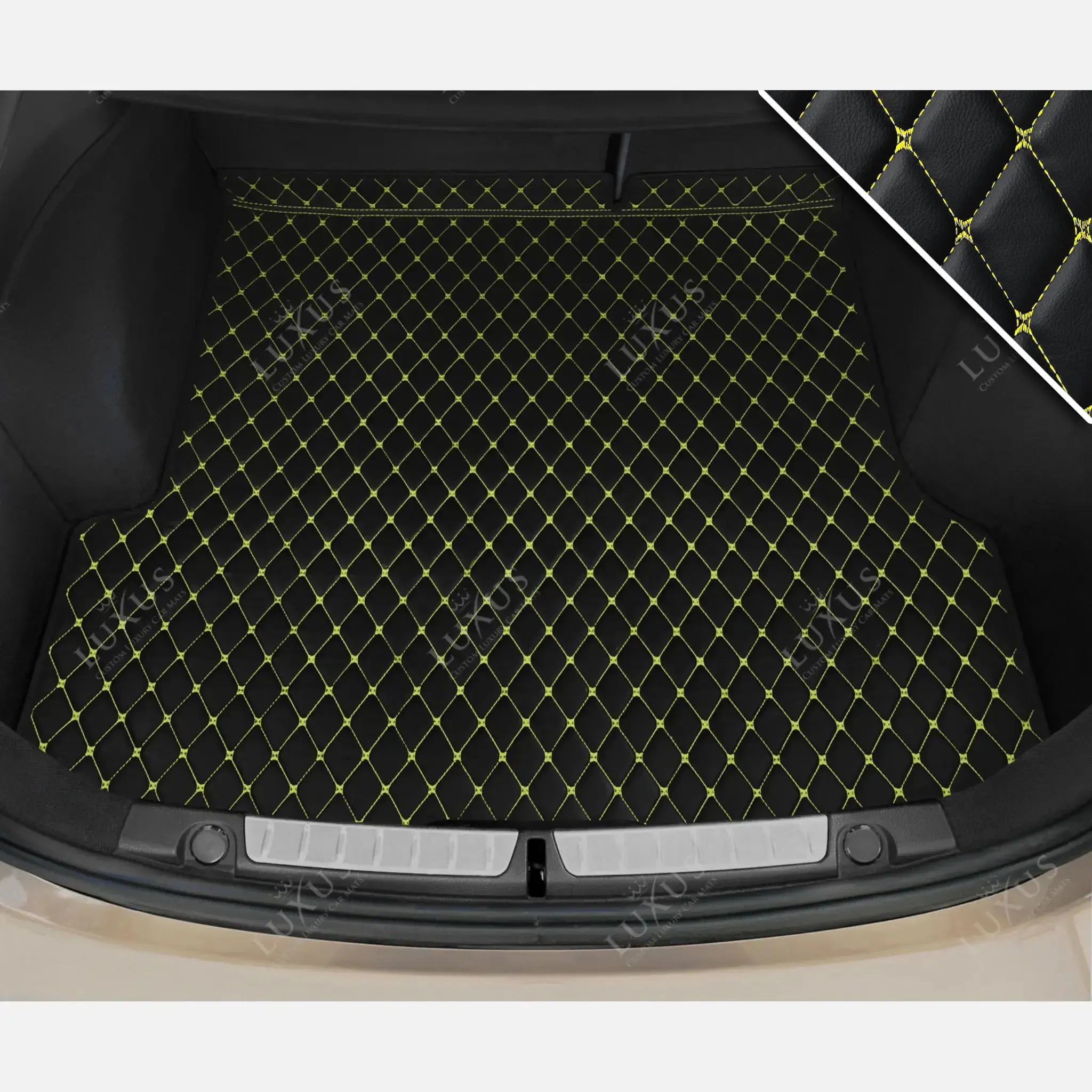 Luxus Premium Diamond Custom Base Trunk Liner | Black & Yellow Stitching
