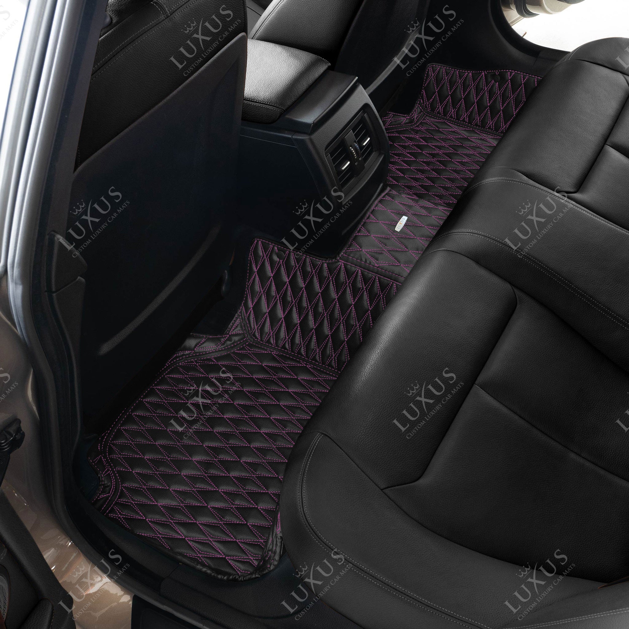 Luxus Premium Twin-Diamond Custom Luxury Car Mats Set | Black & Purple Stitching