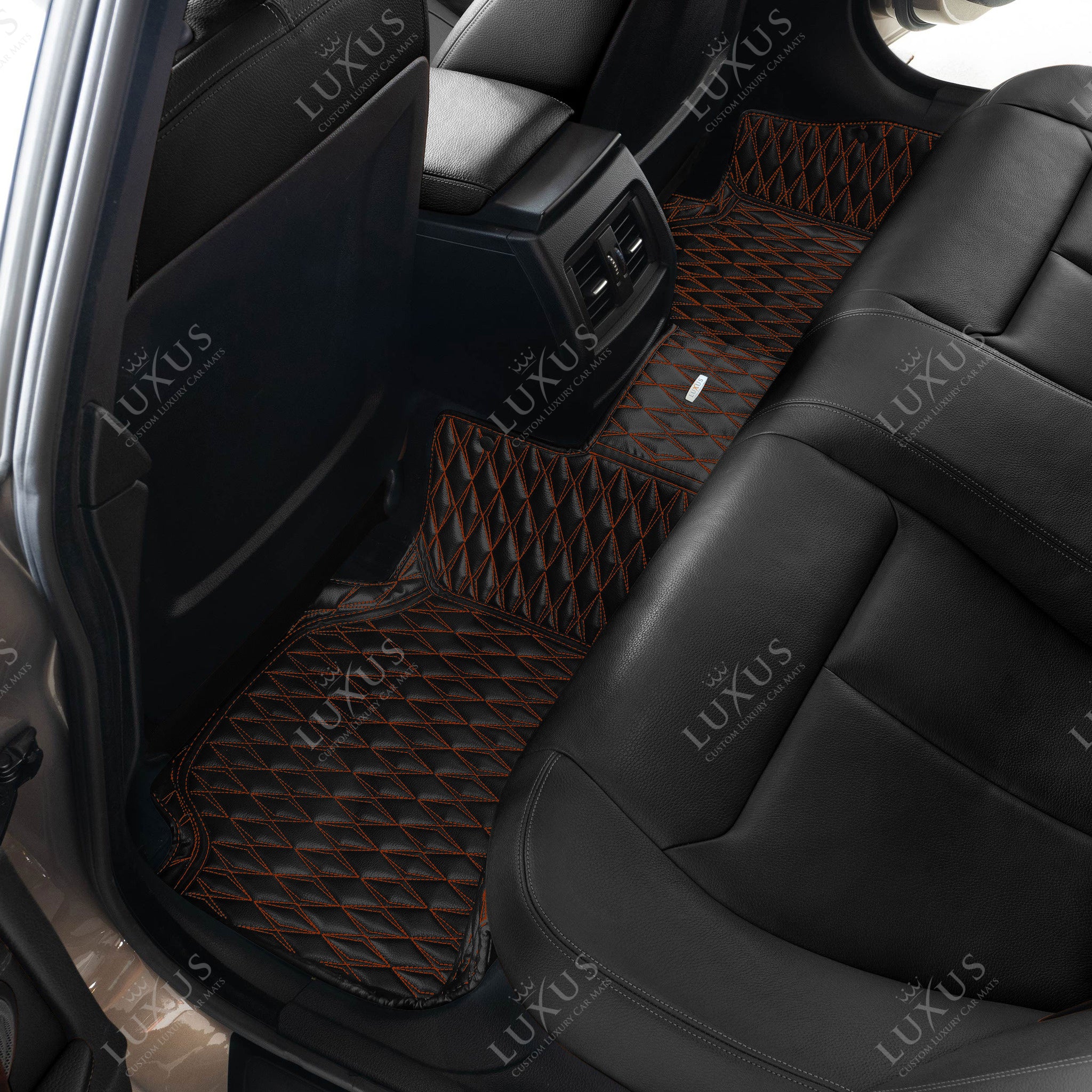 Luxus Premium Twin-Diamond Custom Luxury Car Mats Set | Black & Tan Stitching
