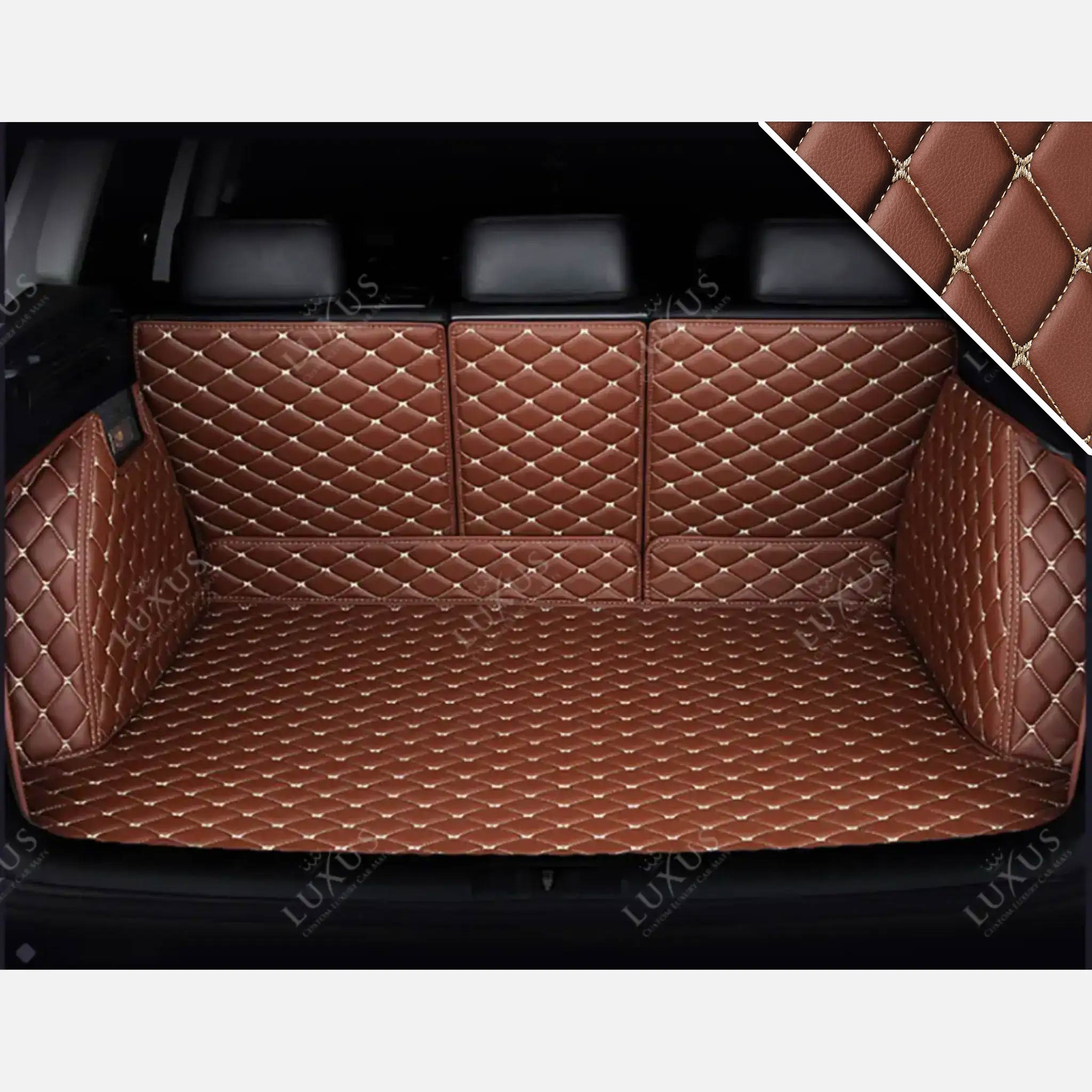 Luxus Car Mats™ – Karamellbraune 3D-Luxus-Leder-Kofferraum-/Kofferraummatte