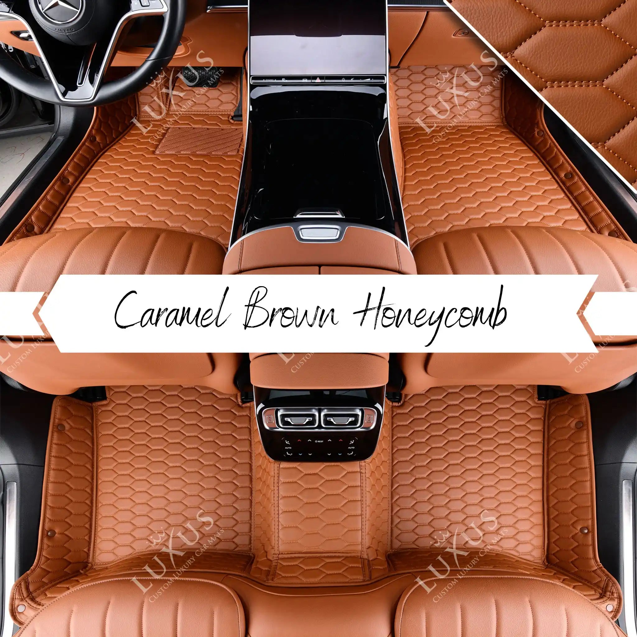 Luxus Premium Honeycomb Custom Car Mats Set | Caramel Brown