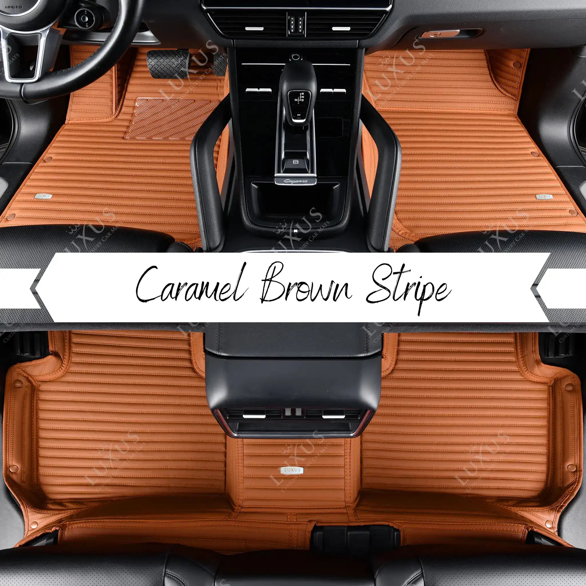 Caramel Brown Stripe Luxury Car Mats Set