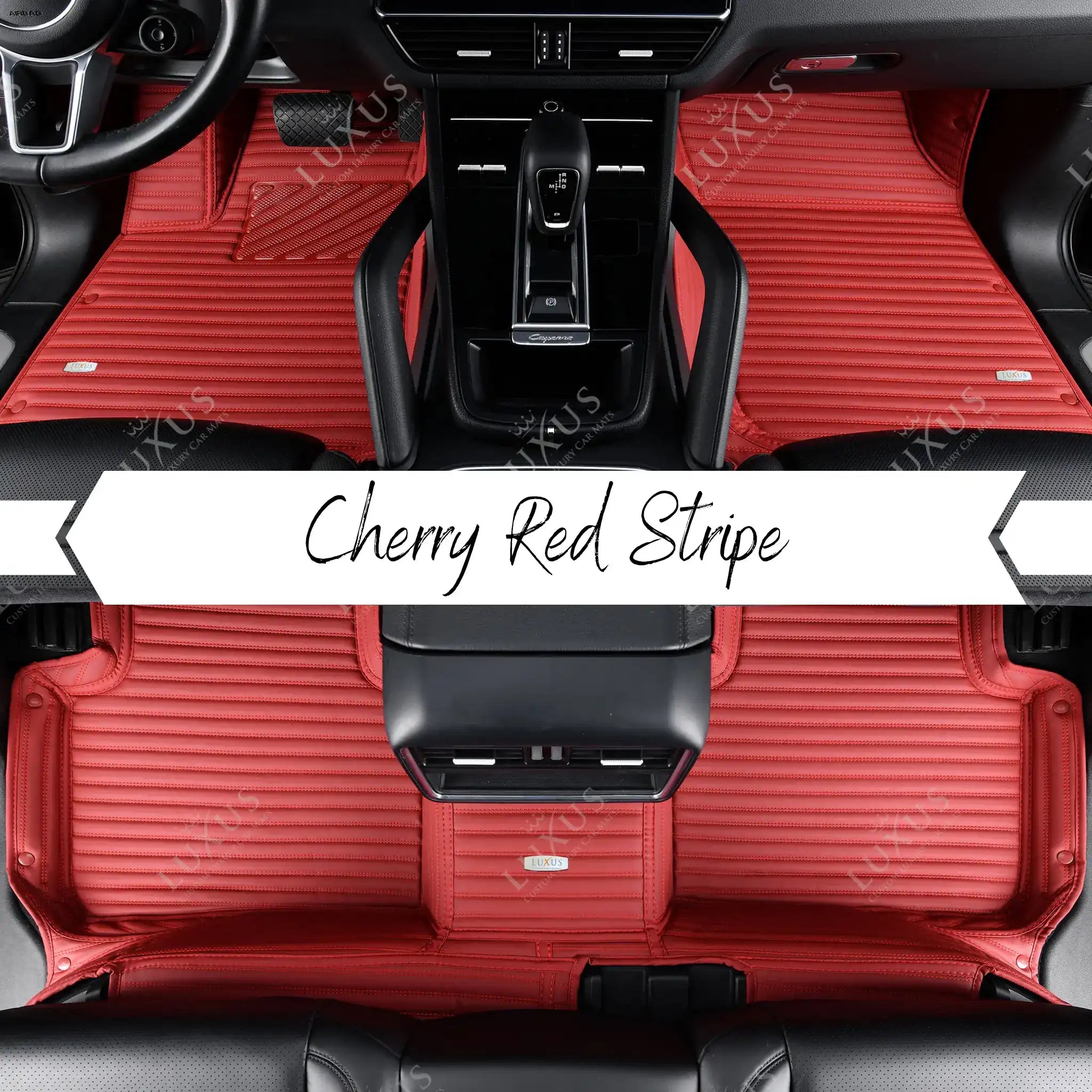 Cherry Red Stripe Luxury Car Mats Set