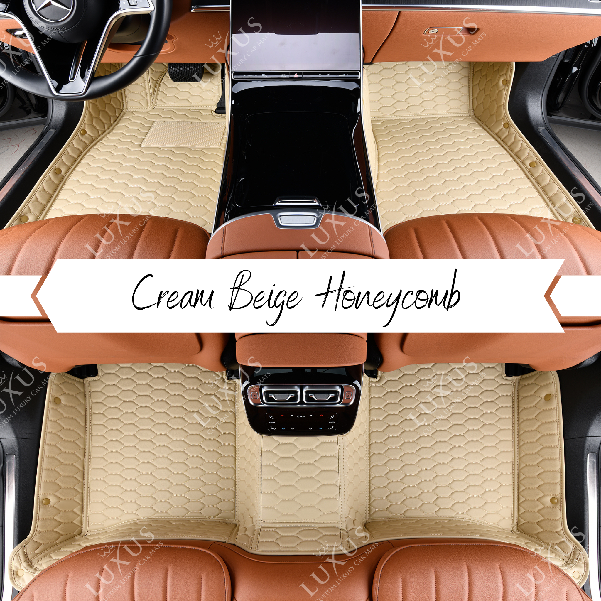 NEW Cream Beige Honeycomb Luxury Car Mats Set