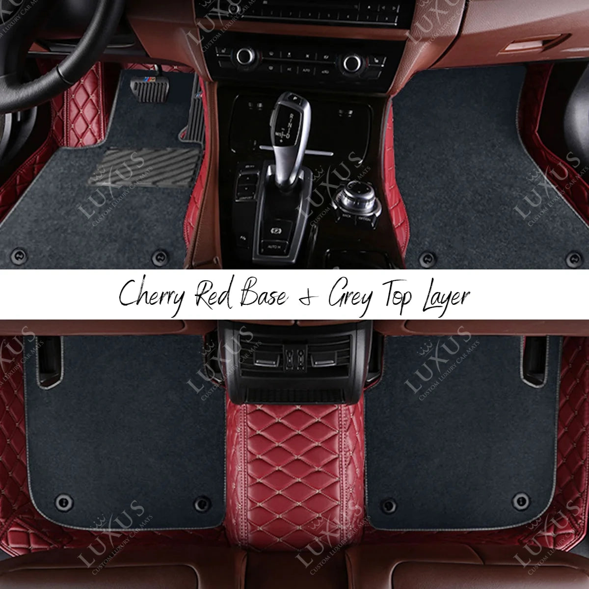 Cherry Red Diamond & Grey Carpet | Double Layer Luxury Car Mats Set