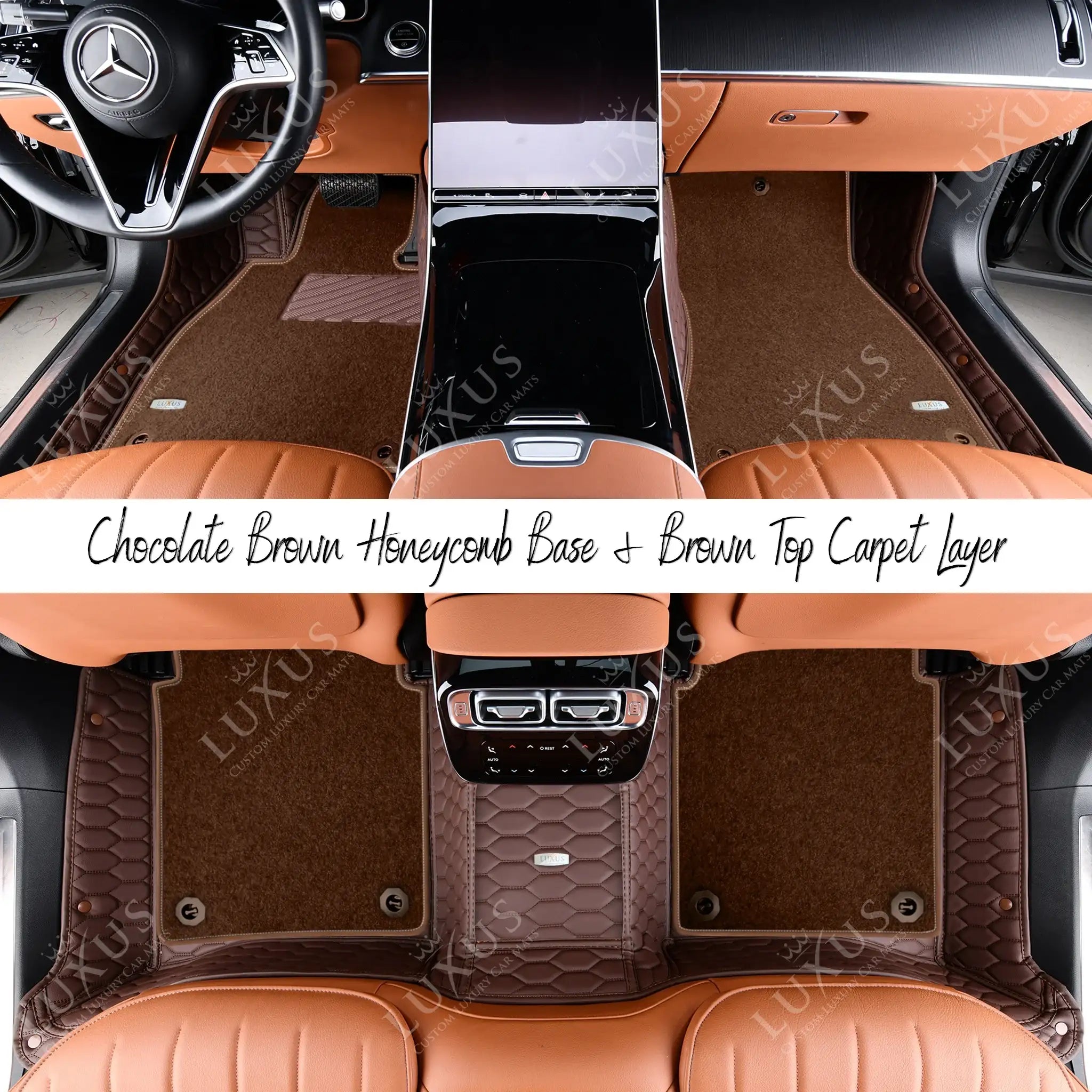 Chocolate Brown Honeycomb & Brown Carpet | Double Layer Luxury Car Mats Set