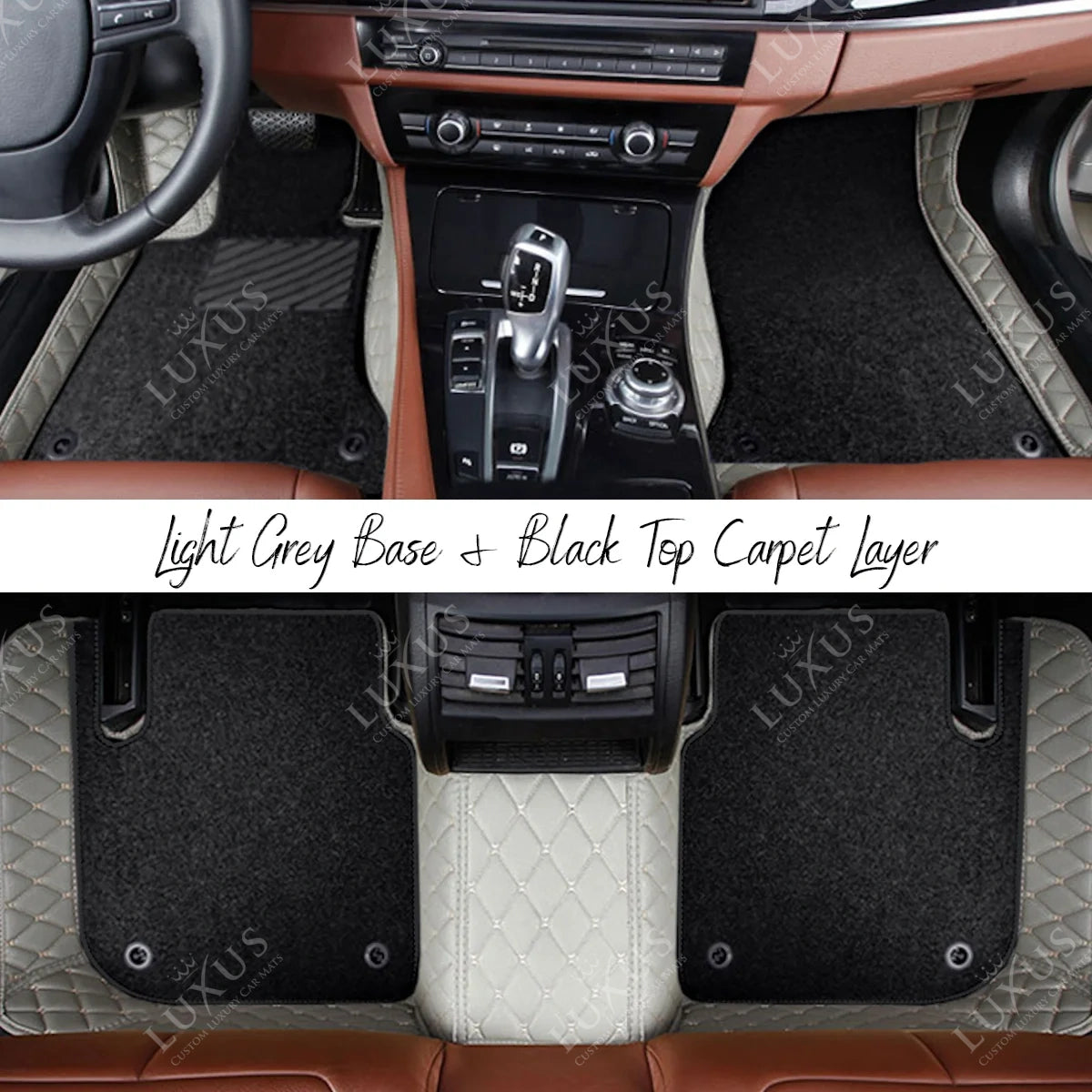 Light Gray Diamond & Black Carpet | Double Layer Luxury Car Mats Set