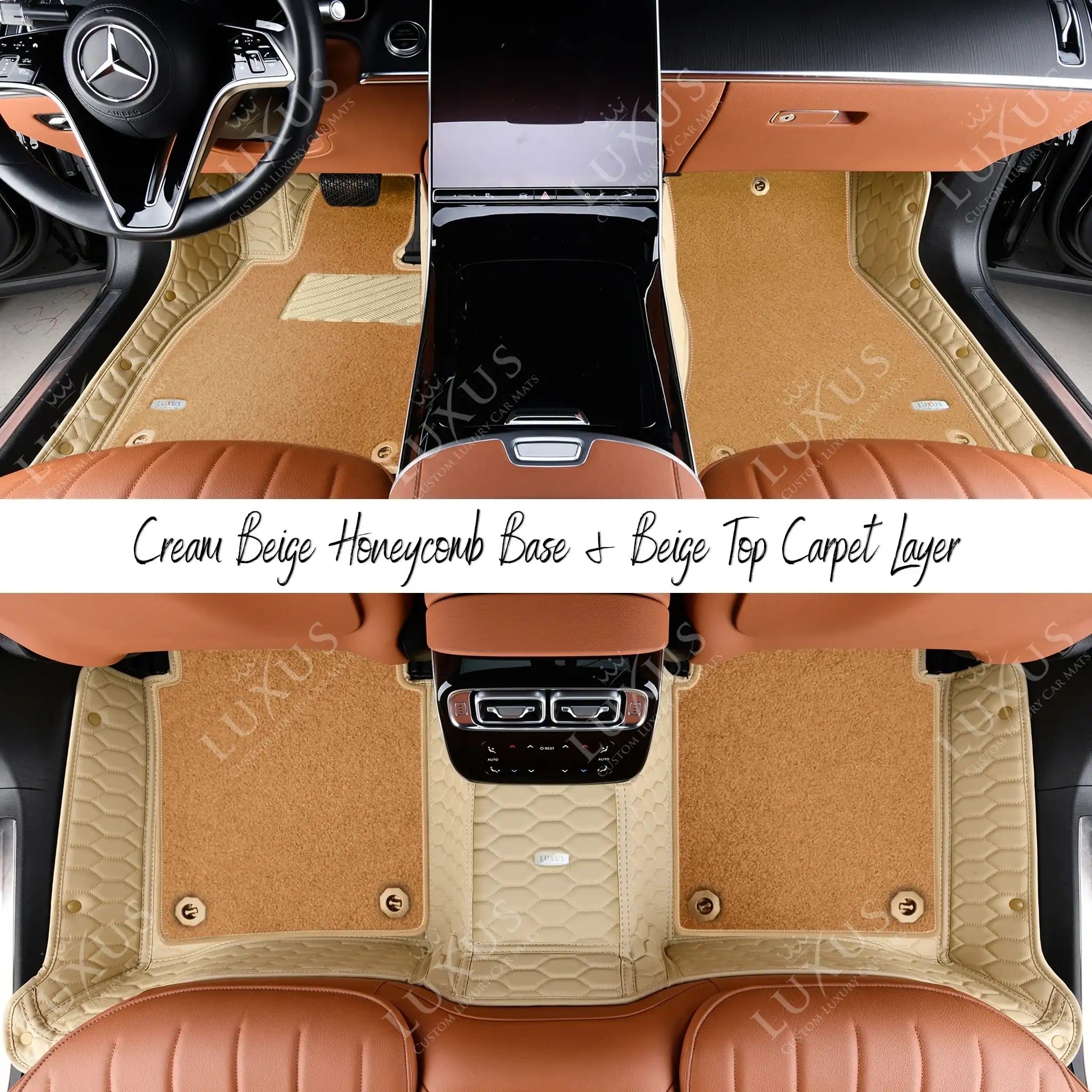 Cream Beige Honeycomb & Beige Carpet | Double Layer Luxury Car Mats Set