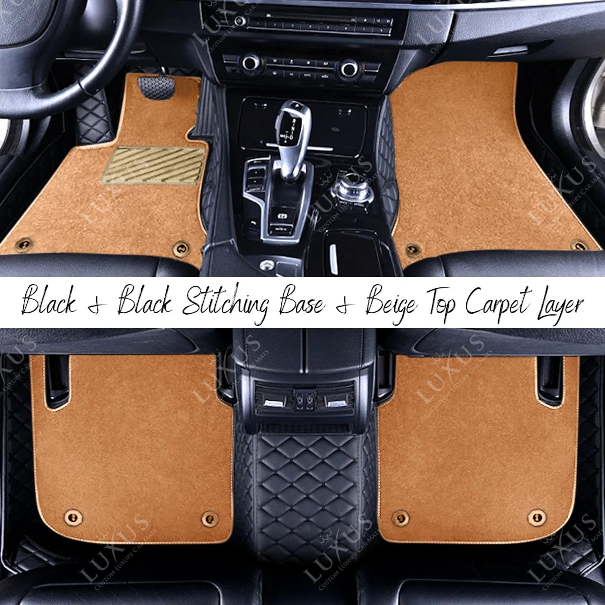 Black & Black Stitching Diamond & Beige Carpet | Double Layer Luxury Car Mats Set