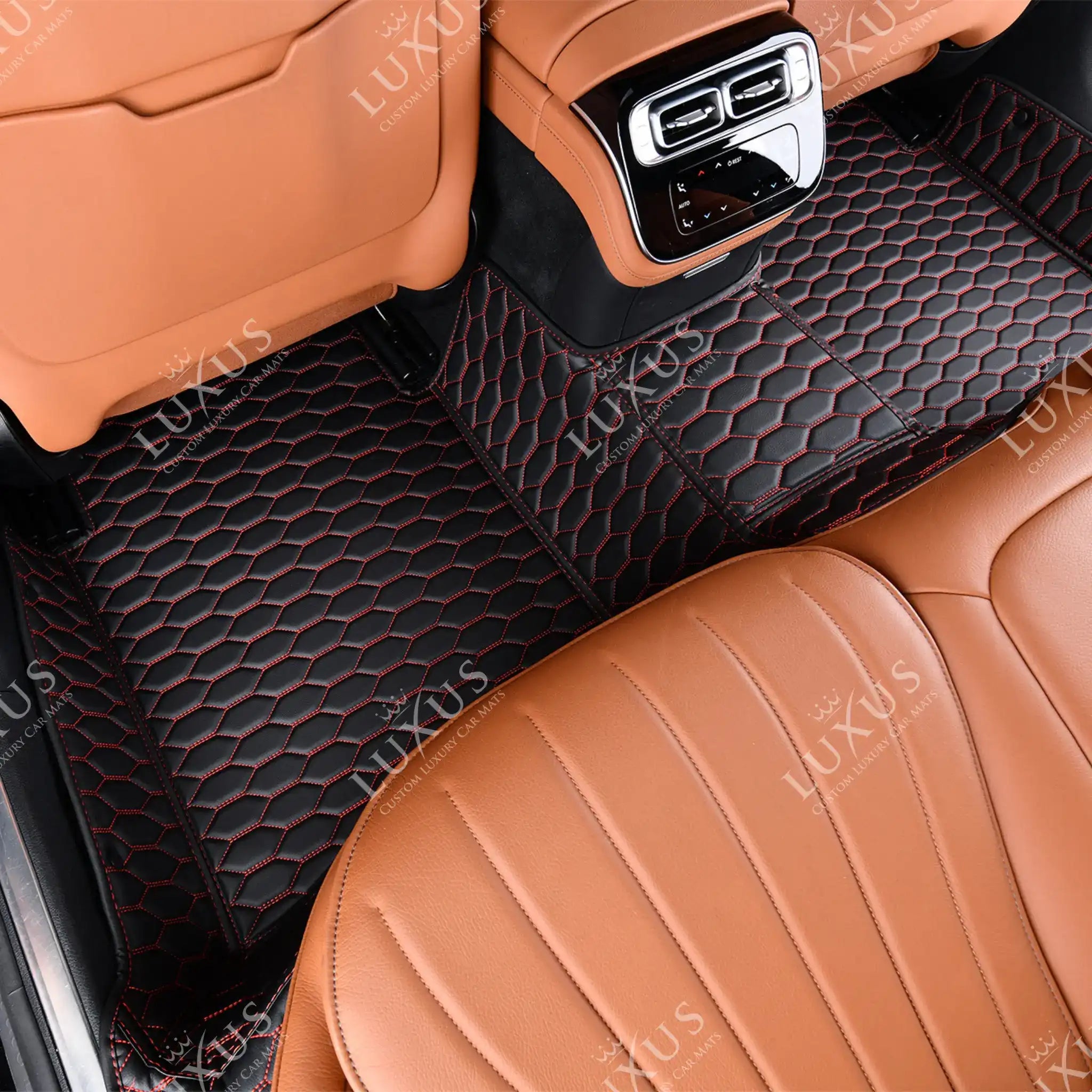Luxus Premium Honeycomb Custom Car Mats Set | Black & Red Stitching
