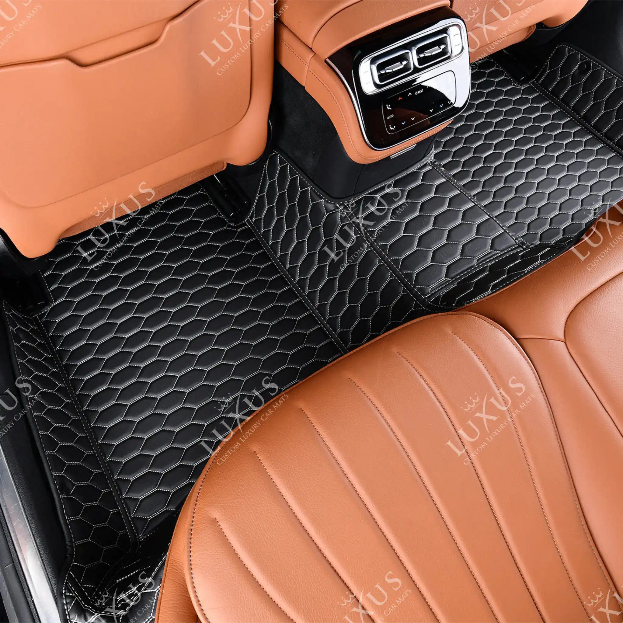 Luxus Premium Honeycomb Custom Car Mats Set | Black & White Stitching