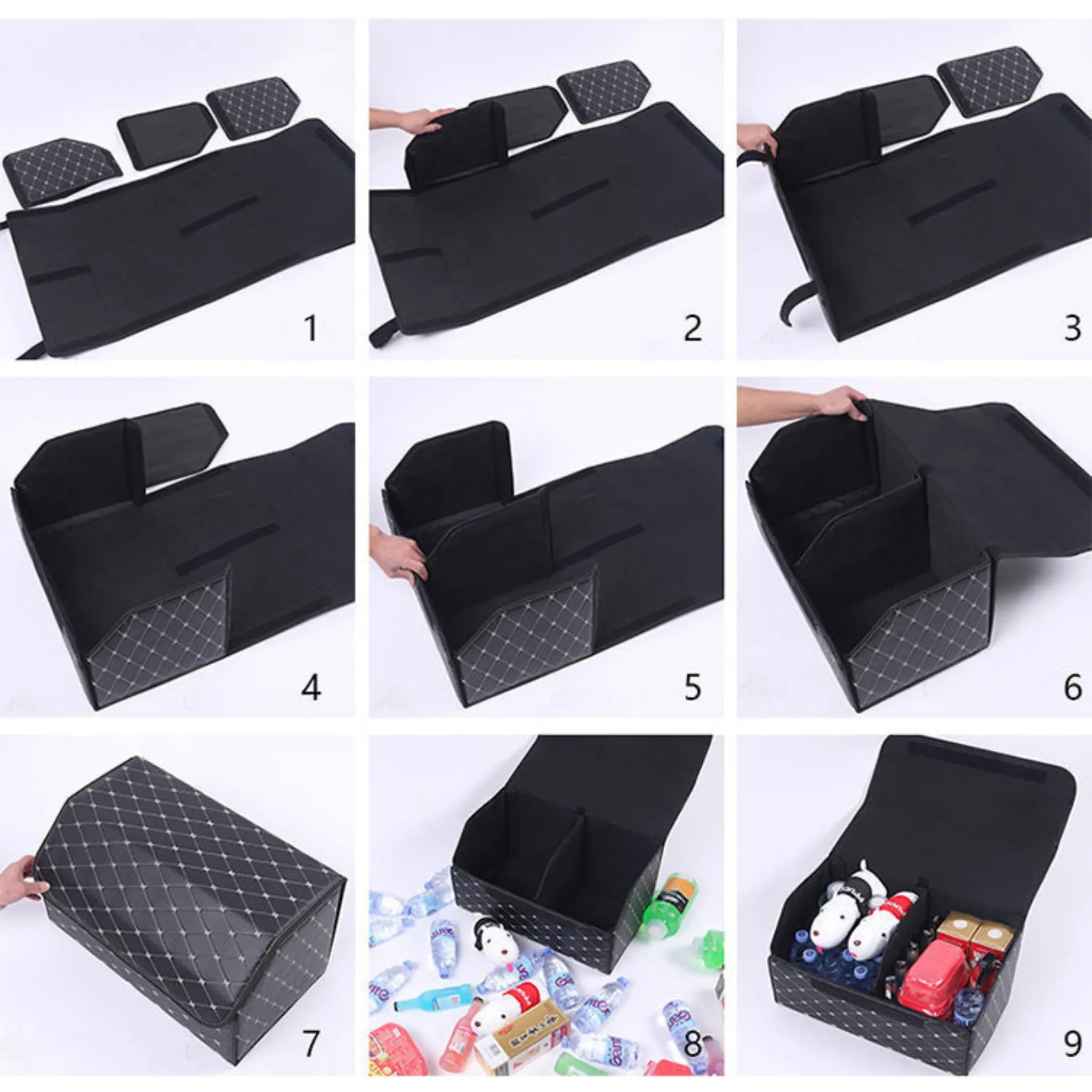 Black & Black Stitching Diamond Trunk Organizer