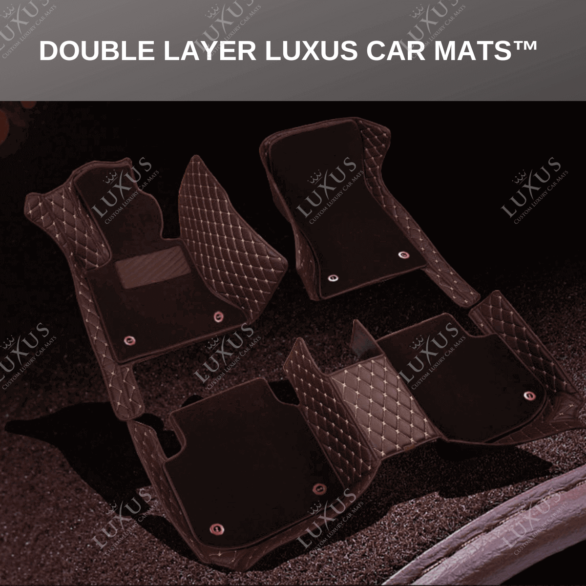 Cherry Red Diamond & Gray Carpet | Double Layer Luxury Car Mats Set