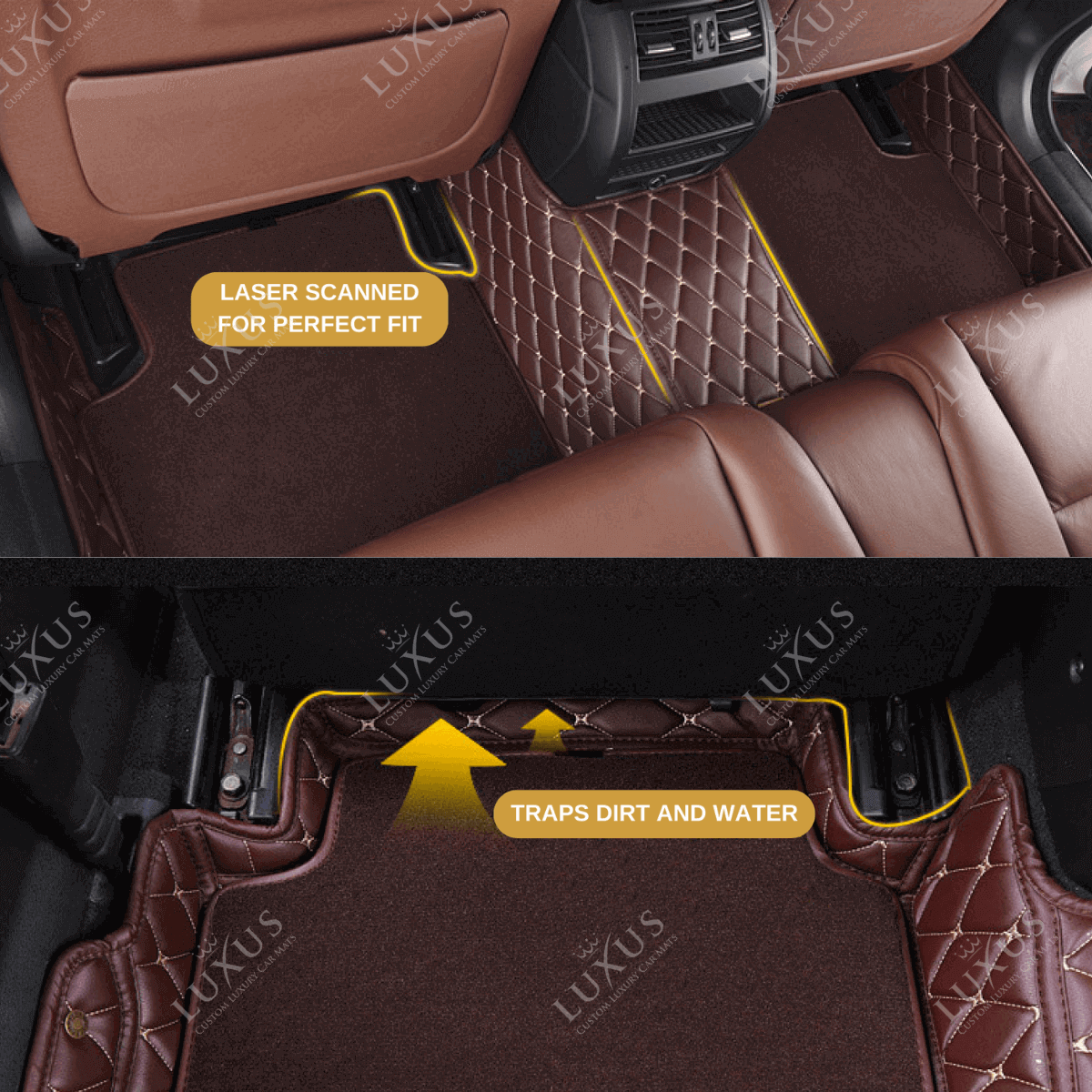 Cherry Red Diamond & Gray Carpet | Double Layer Luxury Car Mats Set