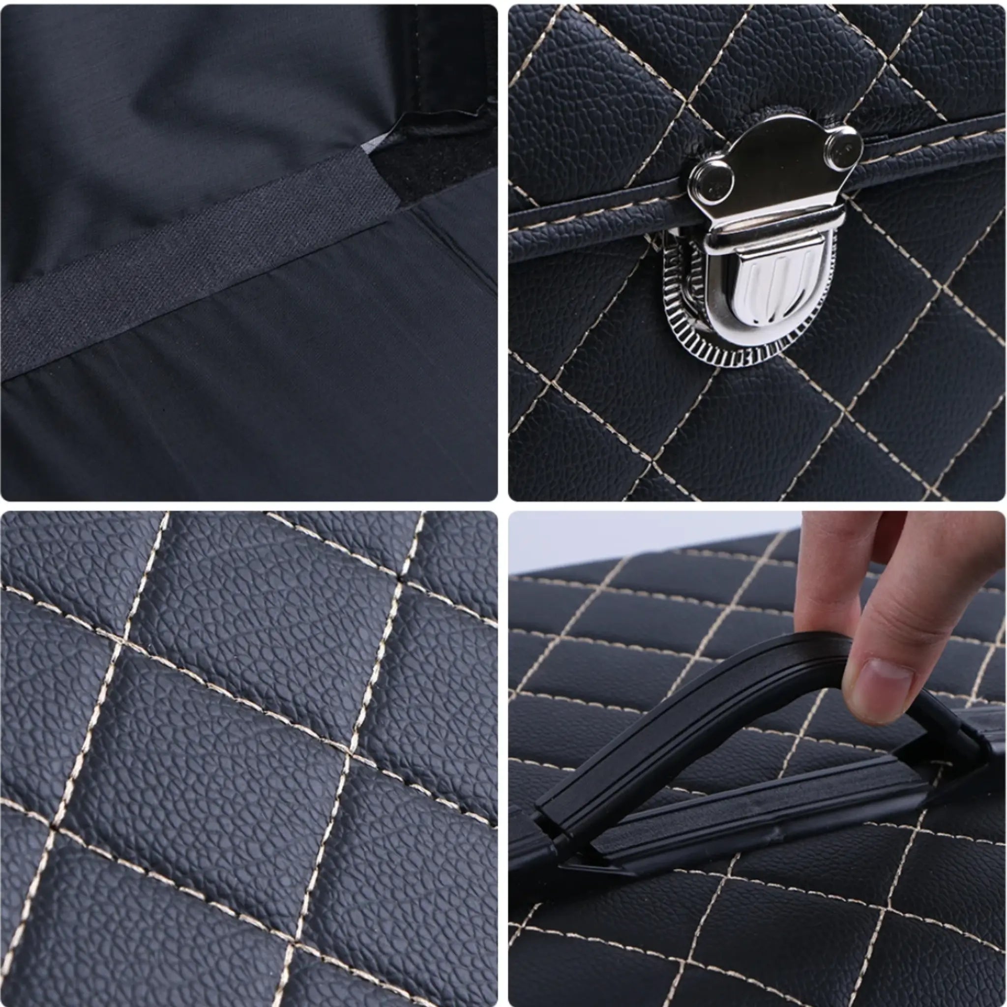 Black & Black Stitching Diamond Trunk Organizer