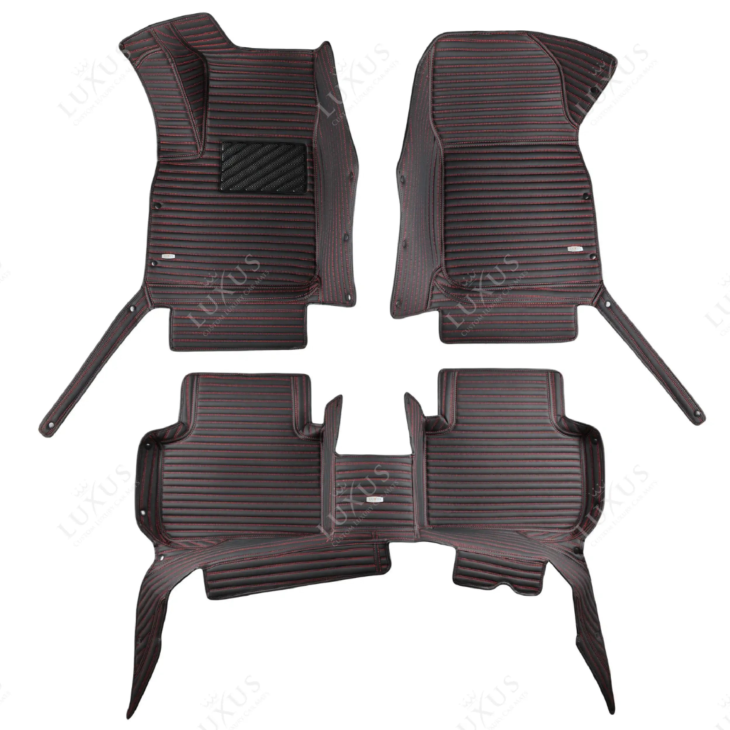 Luxus Premium Stripe Custom Car Mats Set | Black & Red Stitching