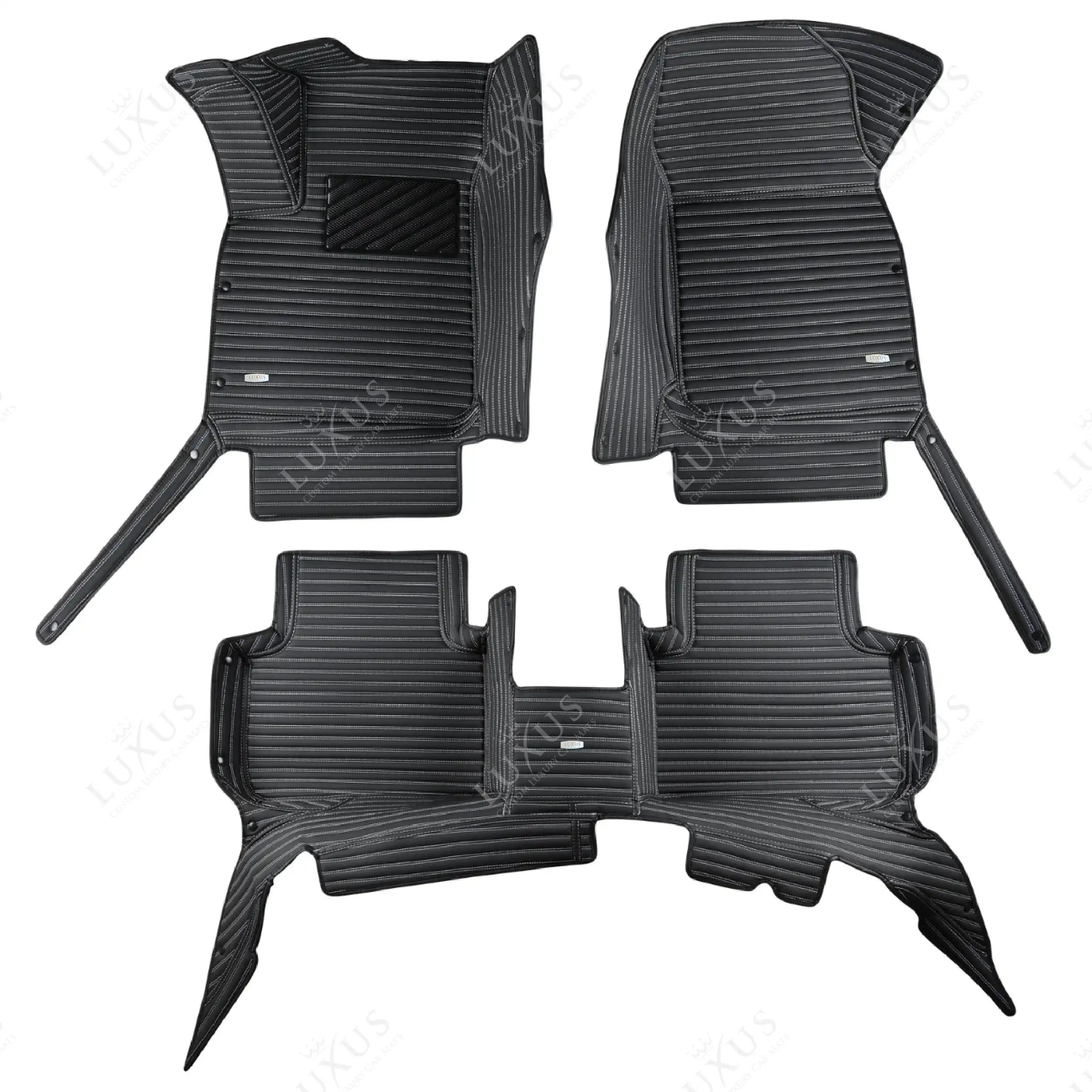 Luxus Premium Stripe Custom Car Mats Set | Black & White Stitching