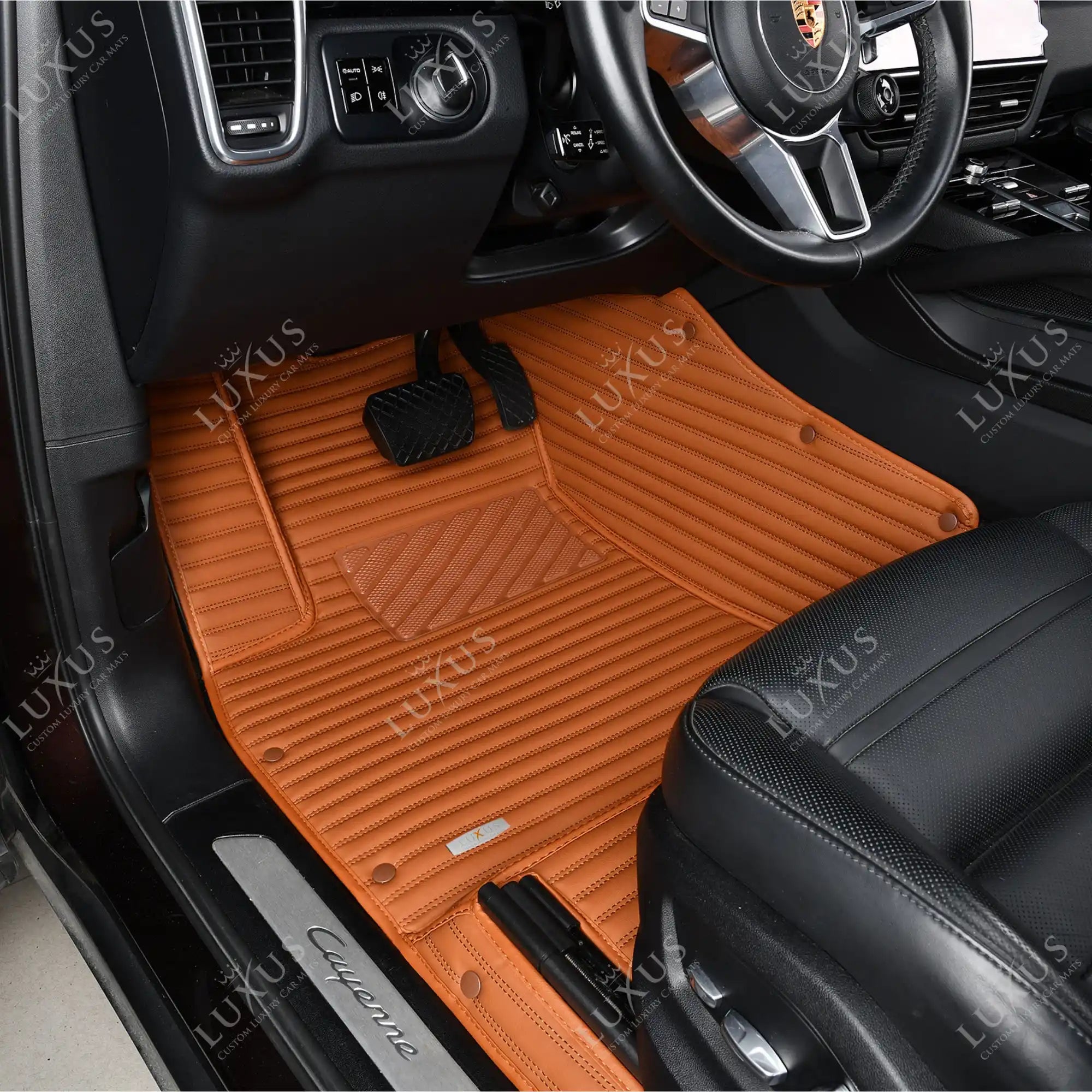 Caramel Brown Stripe Luxury Car Mats Set