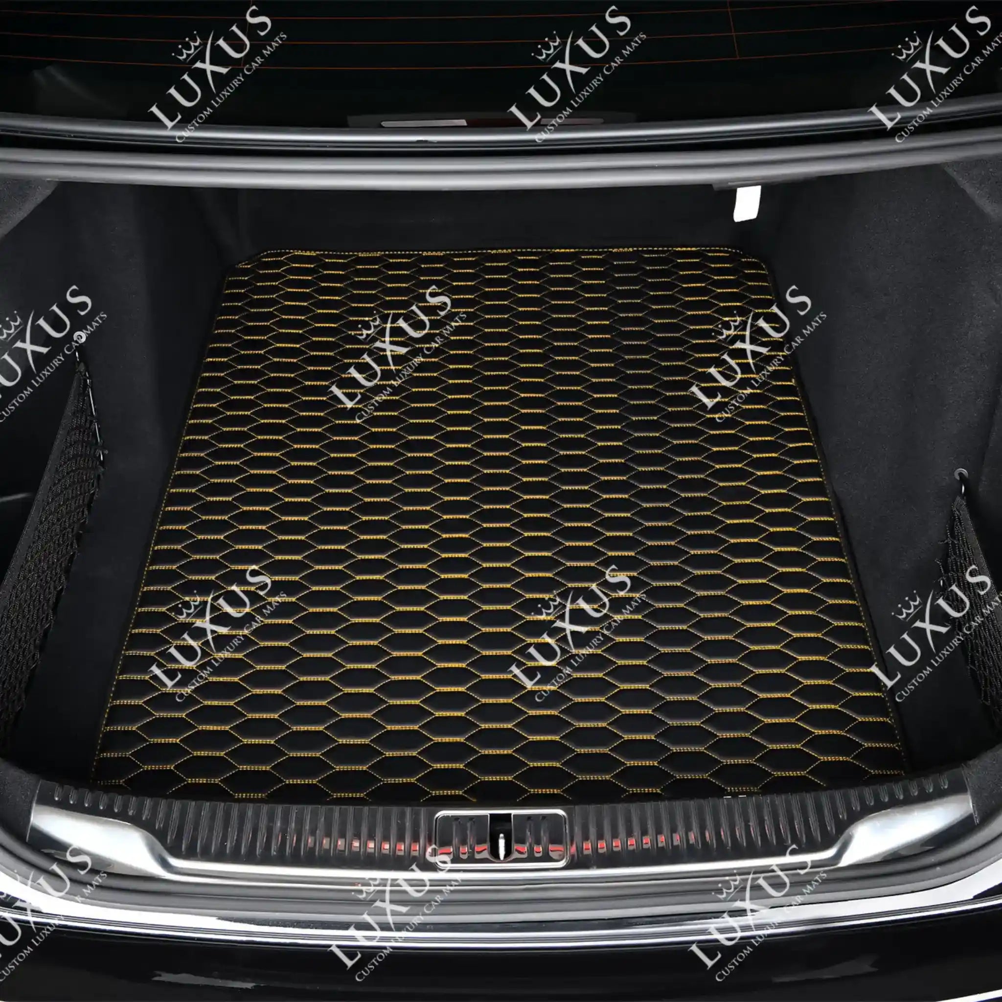 Luxus Premium Honeycomb Custom Base Trunk Liner | Black & Yellow Stitching