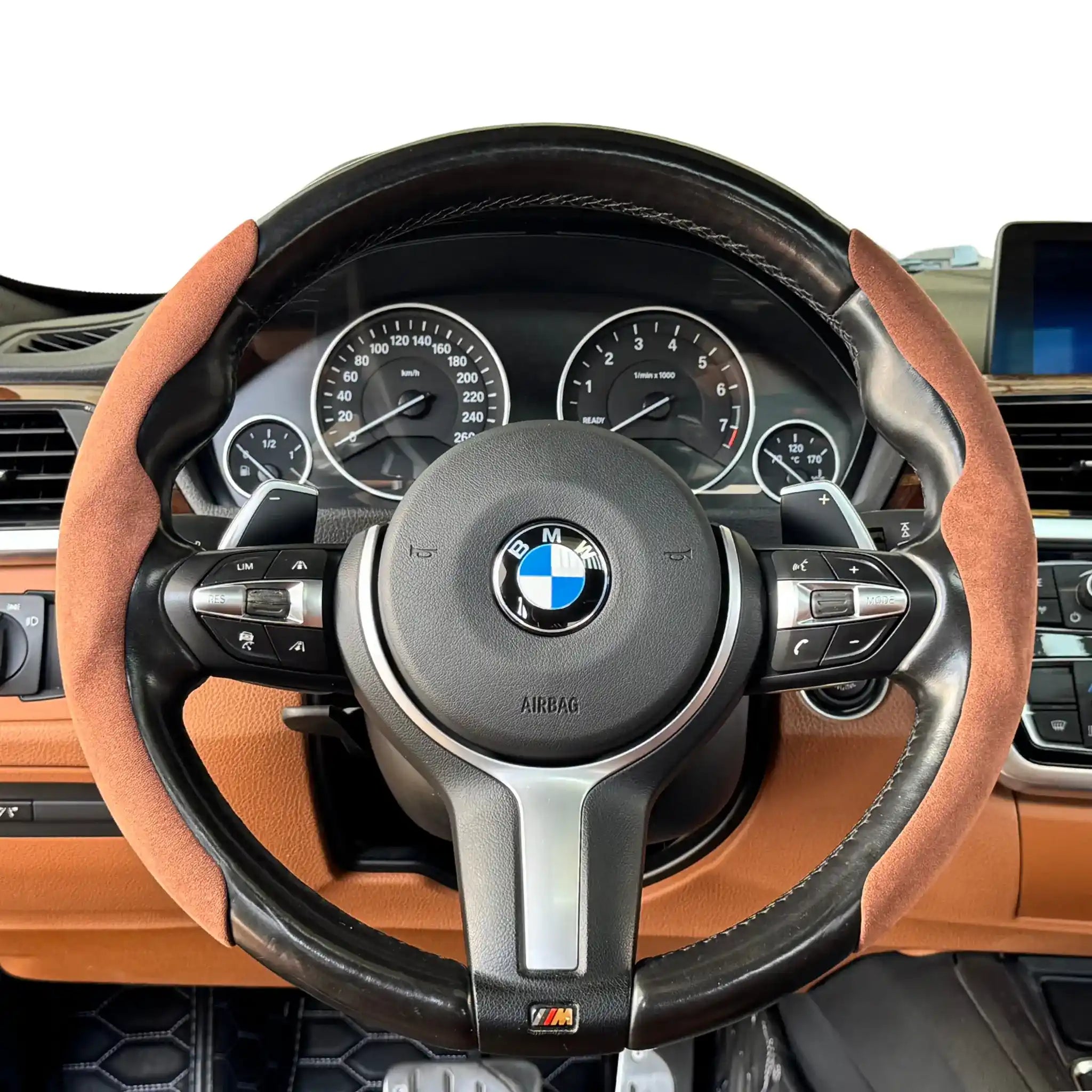 Luxus Alcantara Minimalist Steering Wheel Cover - Sport Grip - Marrone Toscano
