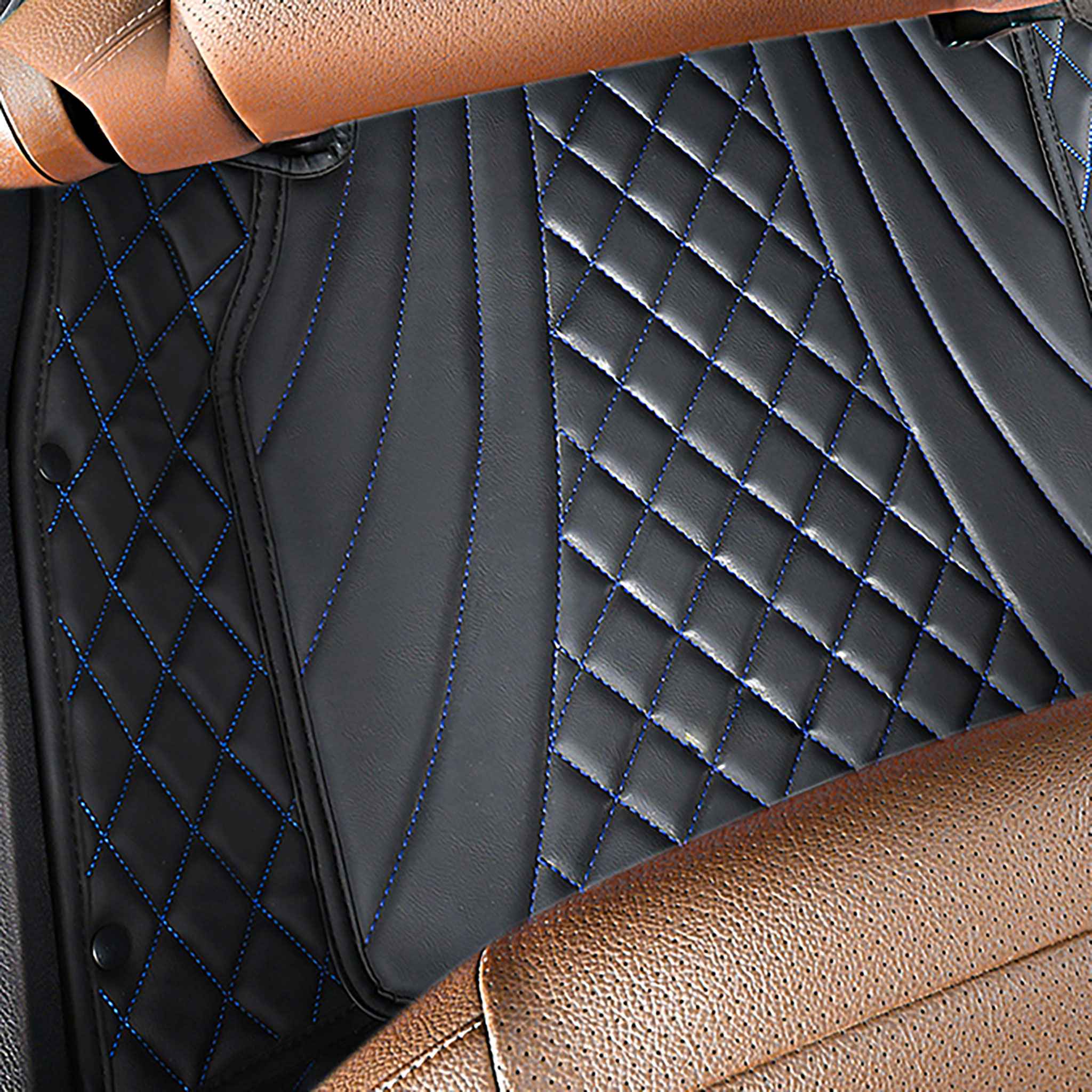 NEW Black & Blue Stitching Hybrid Luxury Car Mats Set