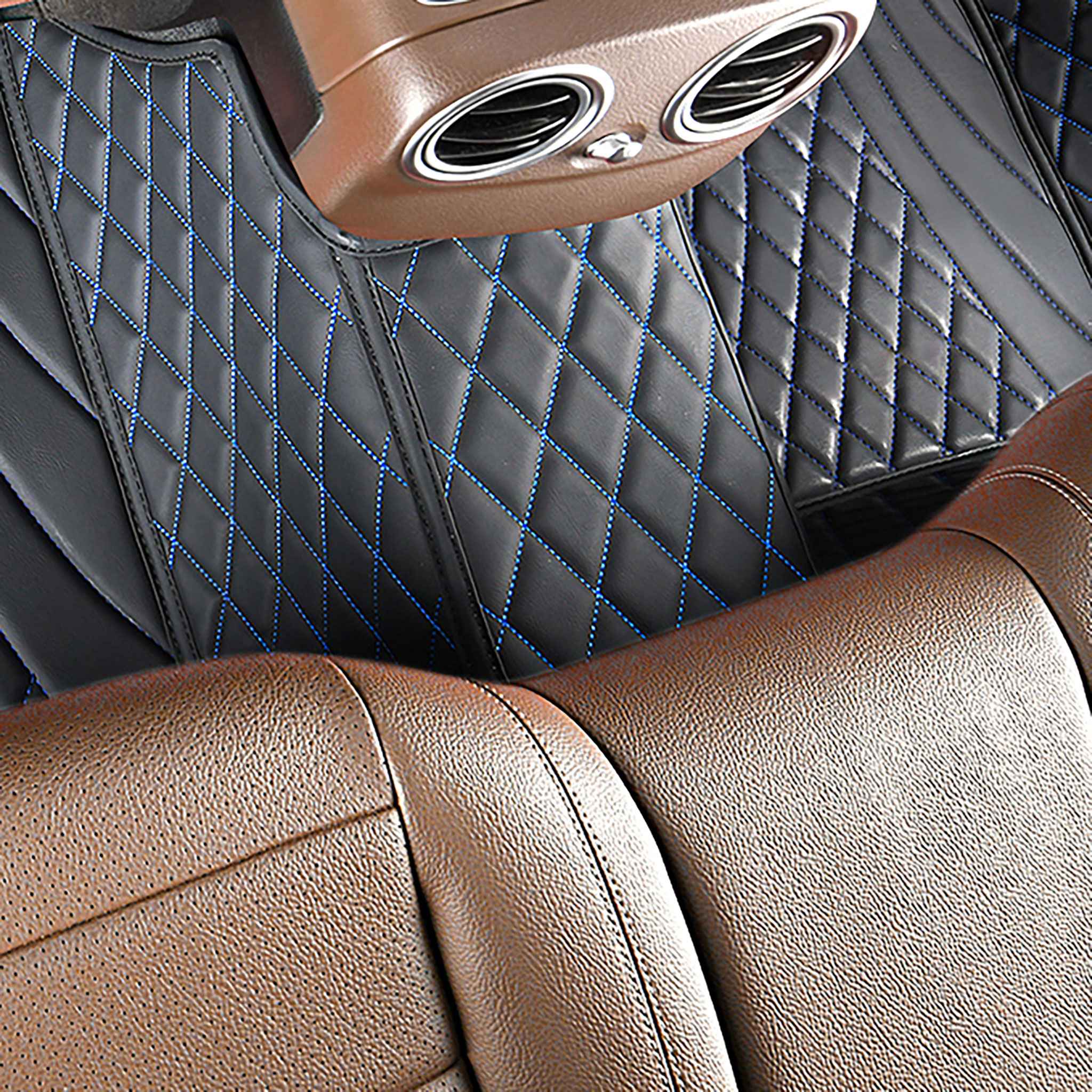 NEW Black & Blue Stitching Hybrid Luxury Car Mats Set