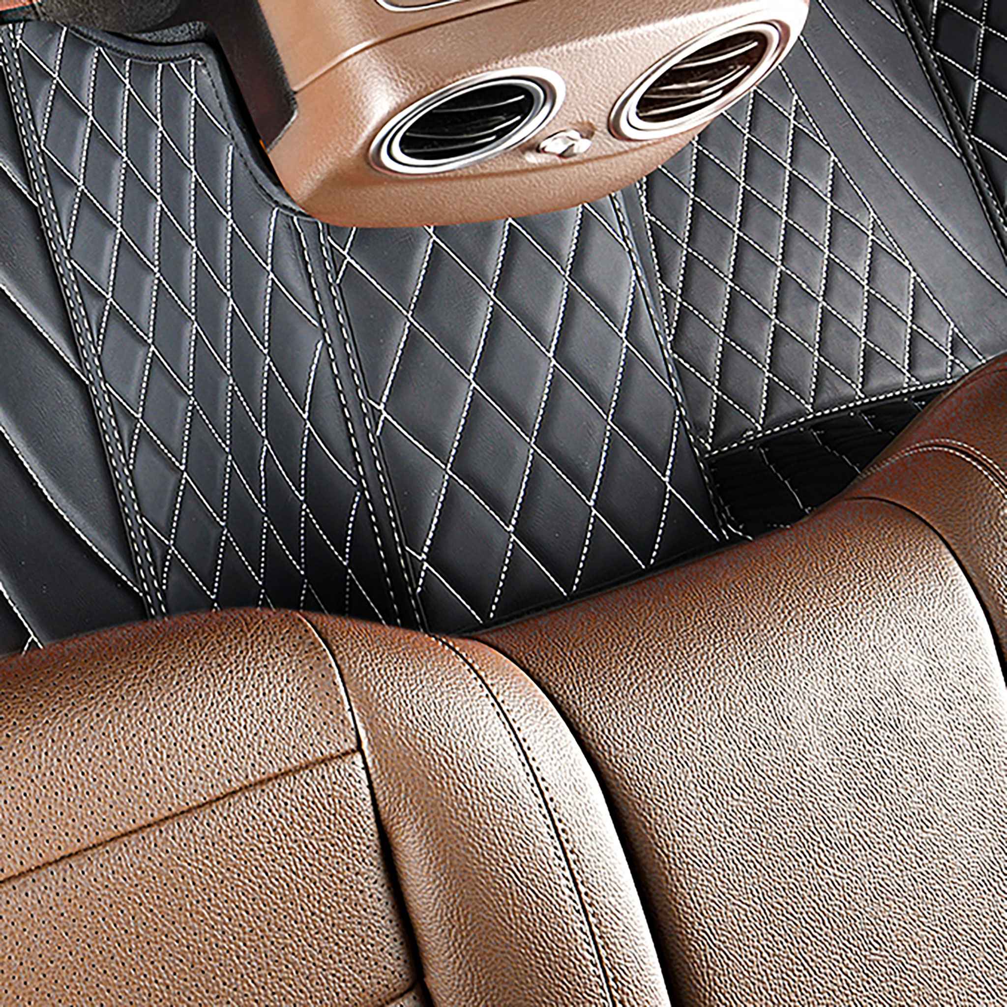 NEW Black & White Stitching Hybrid Luxury Car Mats Set