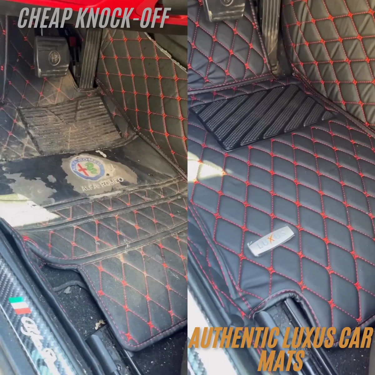 Side by side comparison of a cheap knock-off mat and an authentic Luxus mat