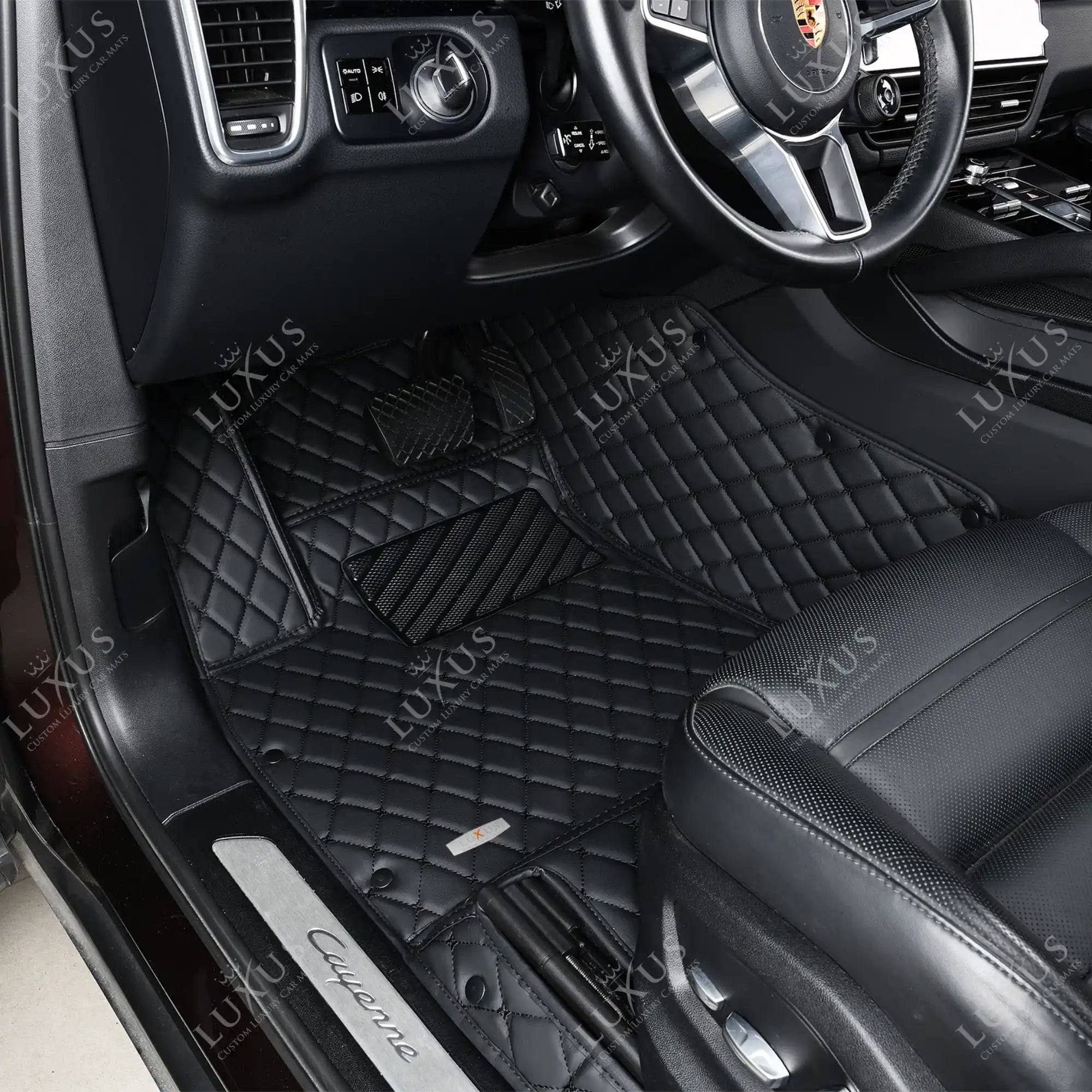 Luxus Car Mats™ - Svart og svart søm Luksus bilmattesett