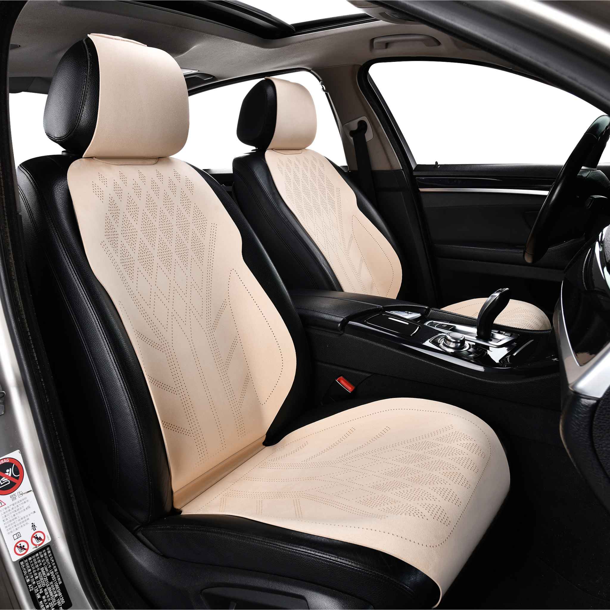 BDK Beige Full Cloth Encore Style Premium Car Seat Covers – 9-Piece Set For Low Back Seats (Cars, SUVs, Vans)