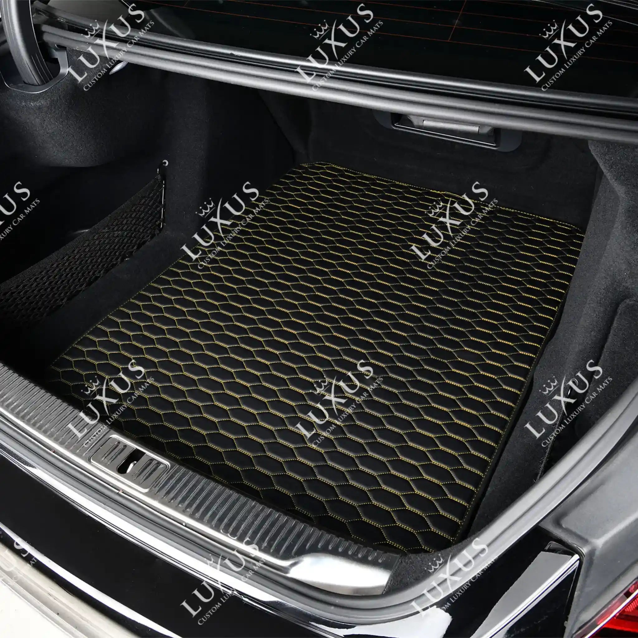 Luxus Premium Honeycomb Custom Base Trunk Liner | Black & Yellow Stitching