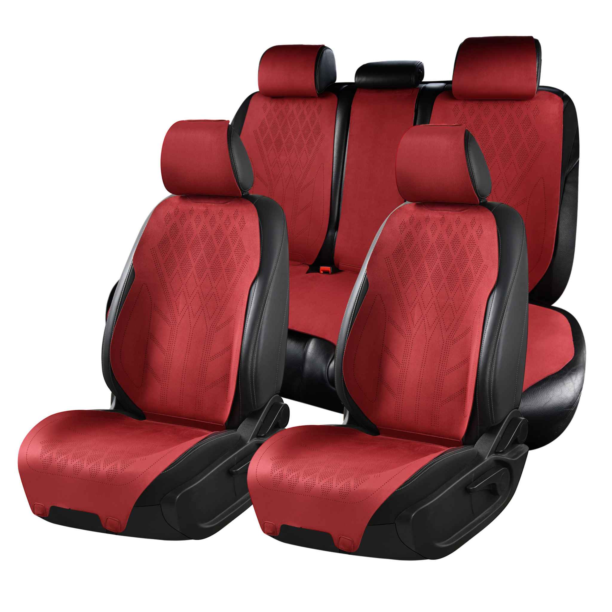 Luxus VeilFit™ OEM-Style Diamond Suede Car Seat Covers | Cherry Red