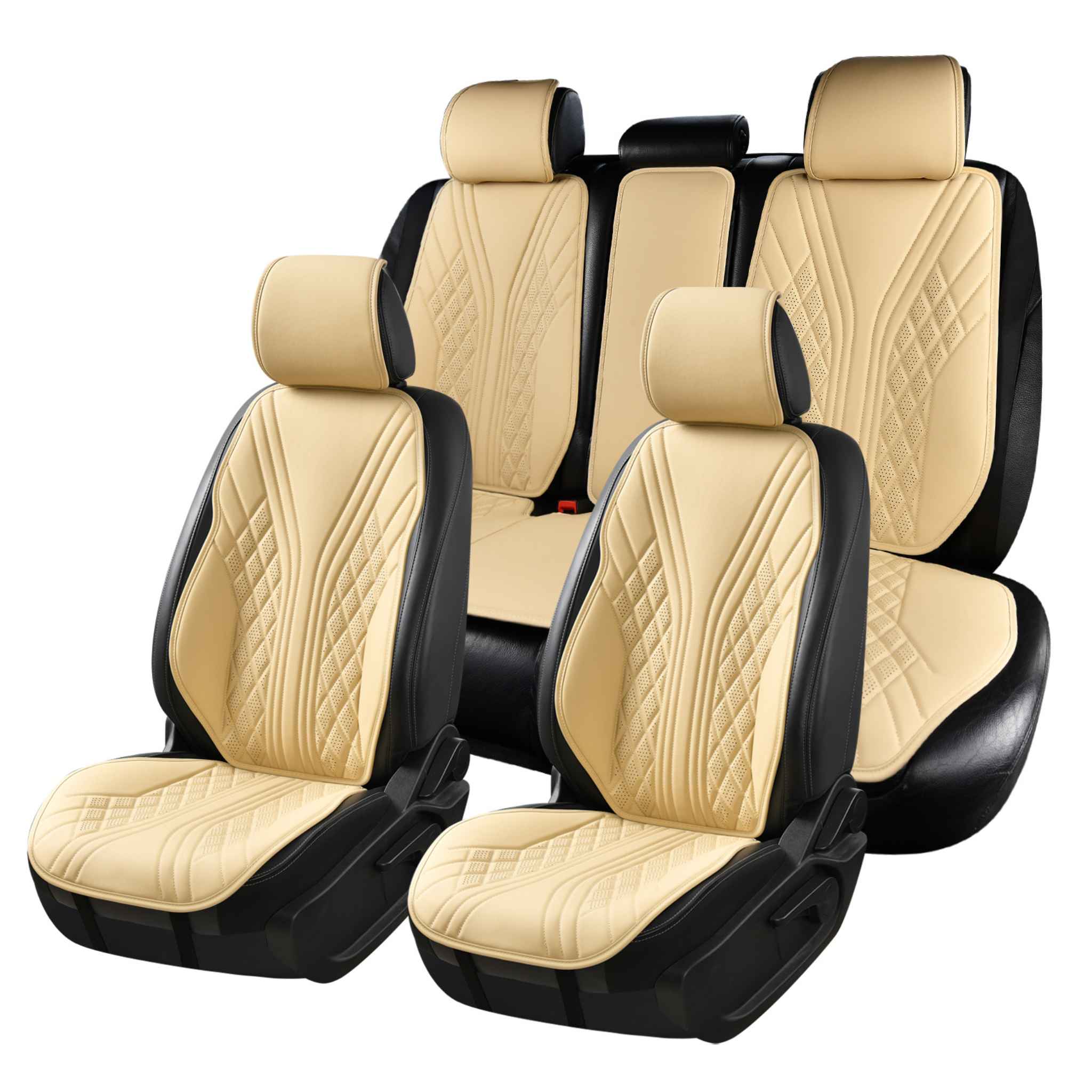 Luxus SeatSkin™ Eco-Leather Wave Seat Covers | Cream Beige