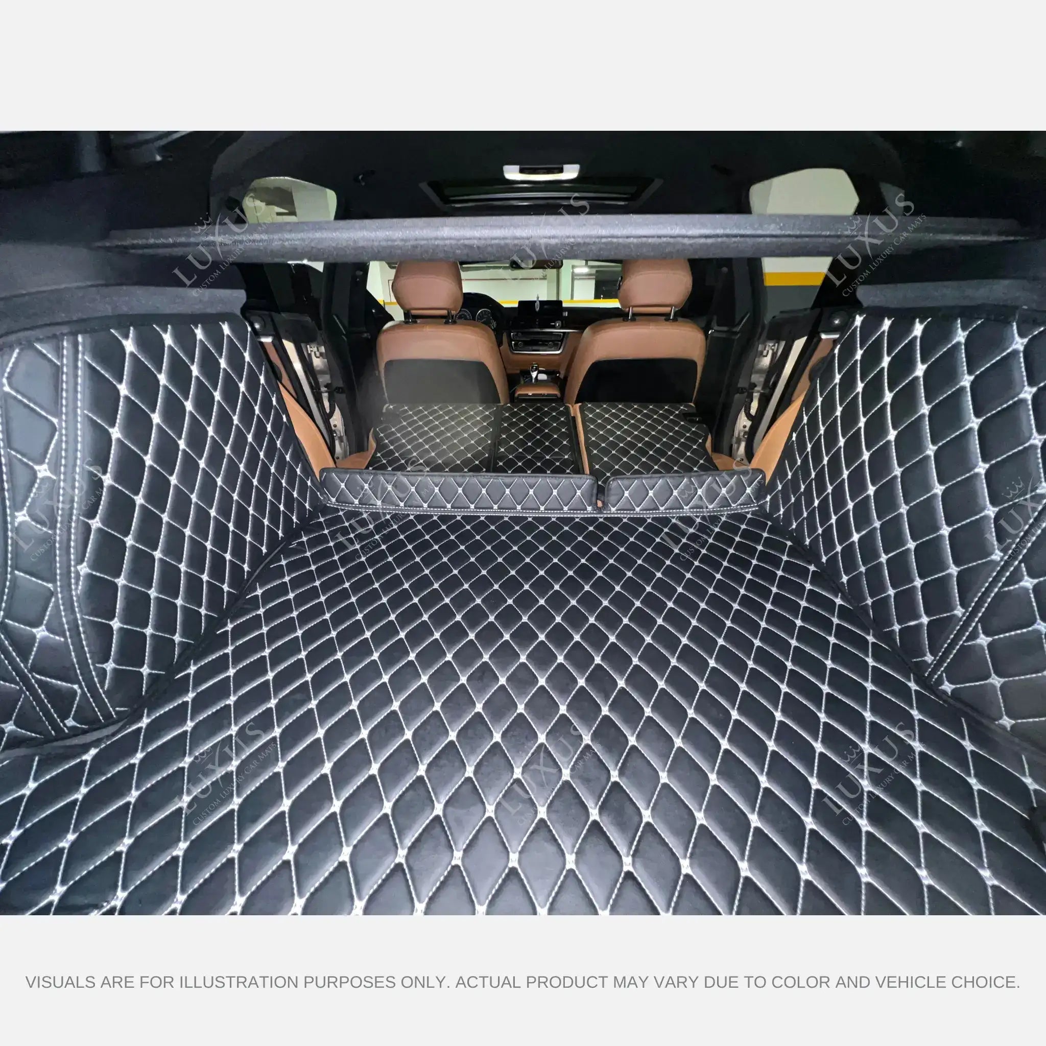 Luxus Car Mats™ – 3D-Luxus-Leder-Kofferraum-/Kofferraummatte in Schwarz und Schwarz mit Nähten
