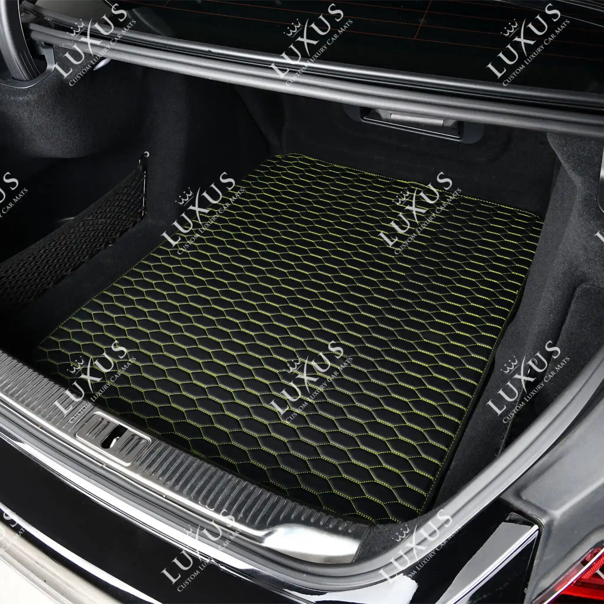 Luxus Premium Honeycomb Custom Base Trunk Liner | Black & Green Stitching