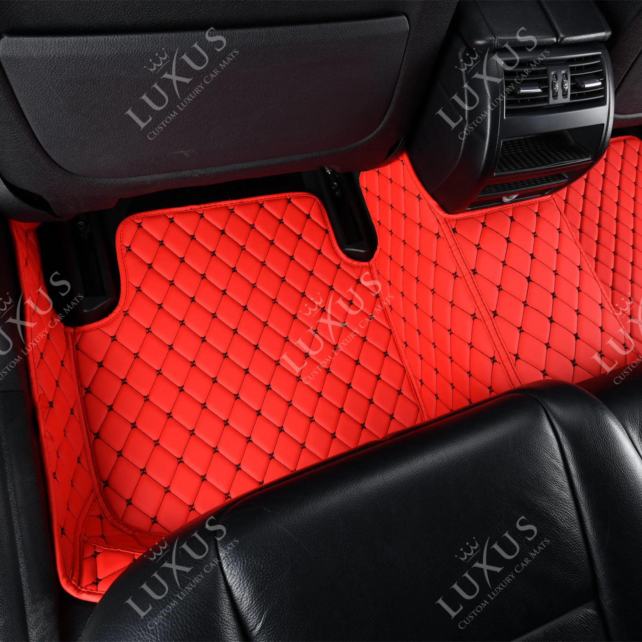 Luxus Premium Diamond Custom Car Mats Set | Ferrari Red & Black Stitching
