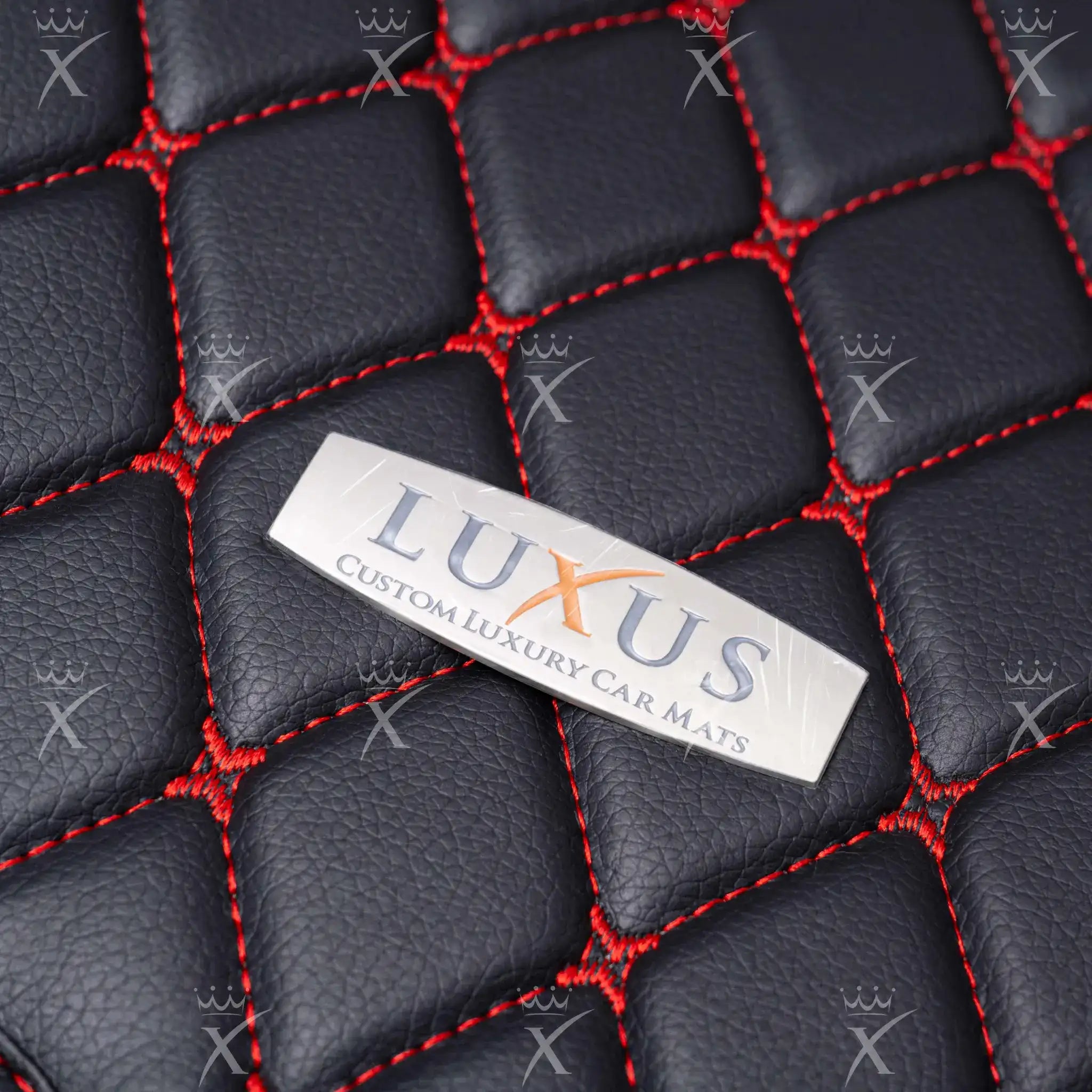 Ferrari Red Diamond & Brown Carpet | Double Layer Luxury Car Mats Set